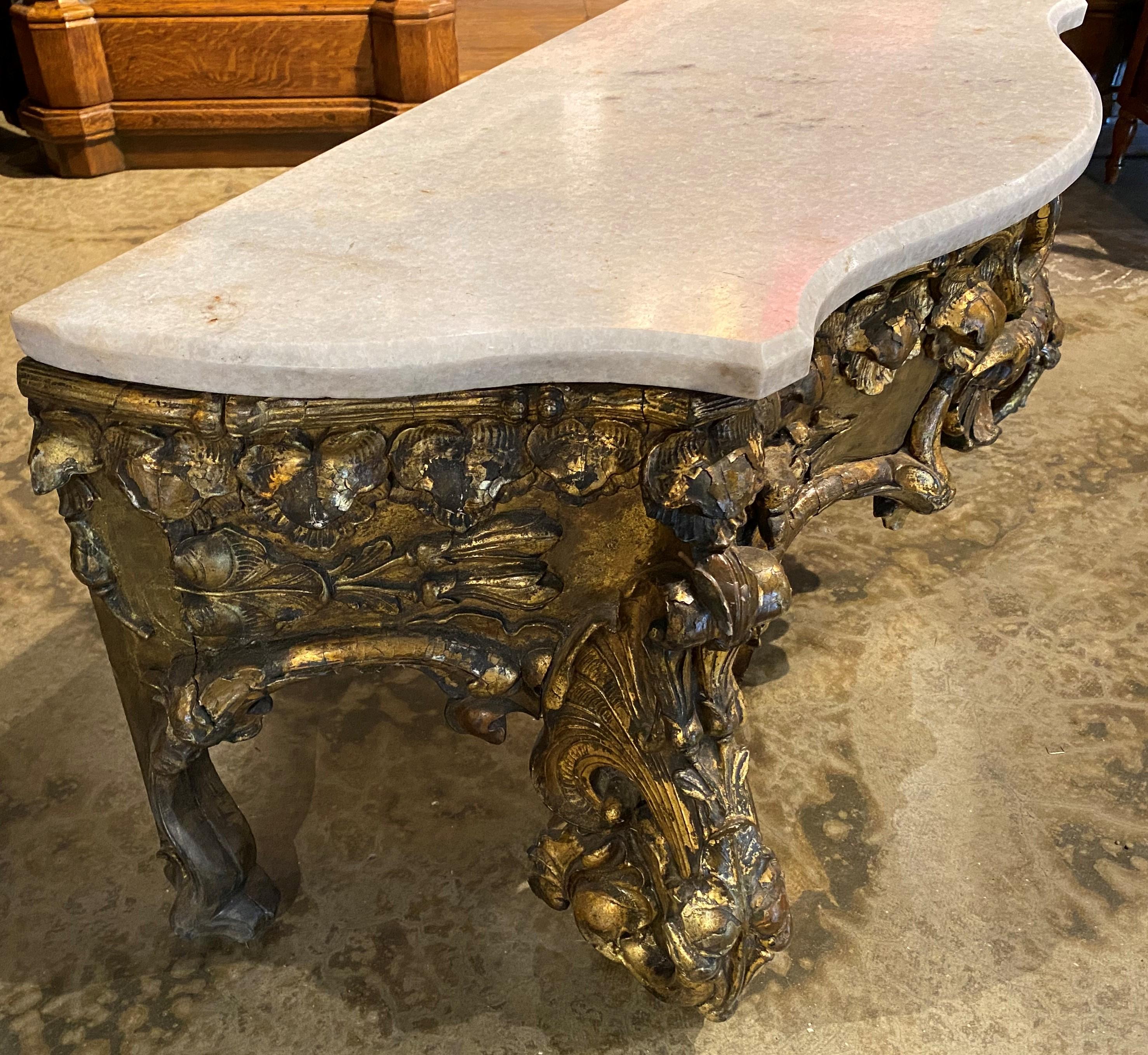 Spektakulärer italienischer geschnitzter und vergoldeter Rokoko-Pfeilerspiegel mit Tisch aus dem 19. Jahrhundert im Angebot 4