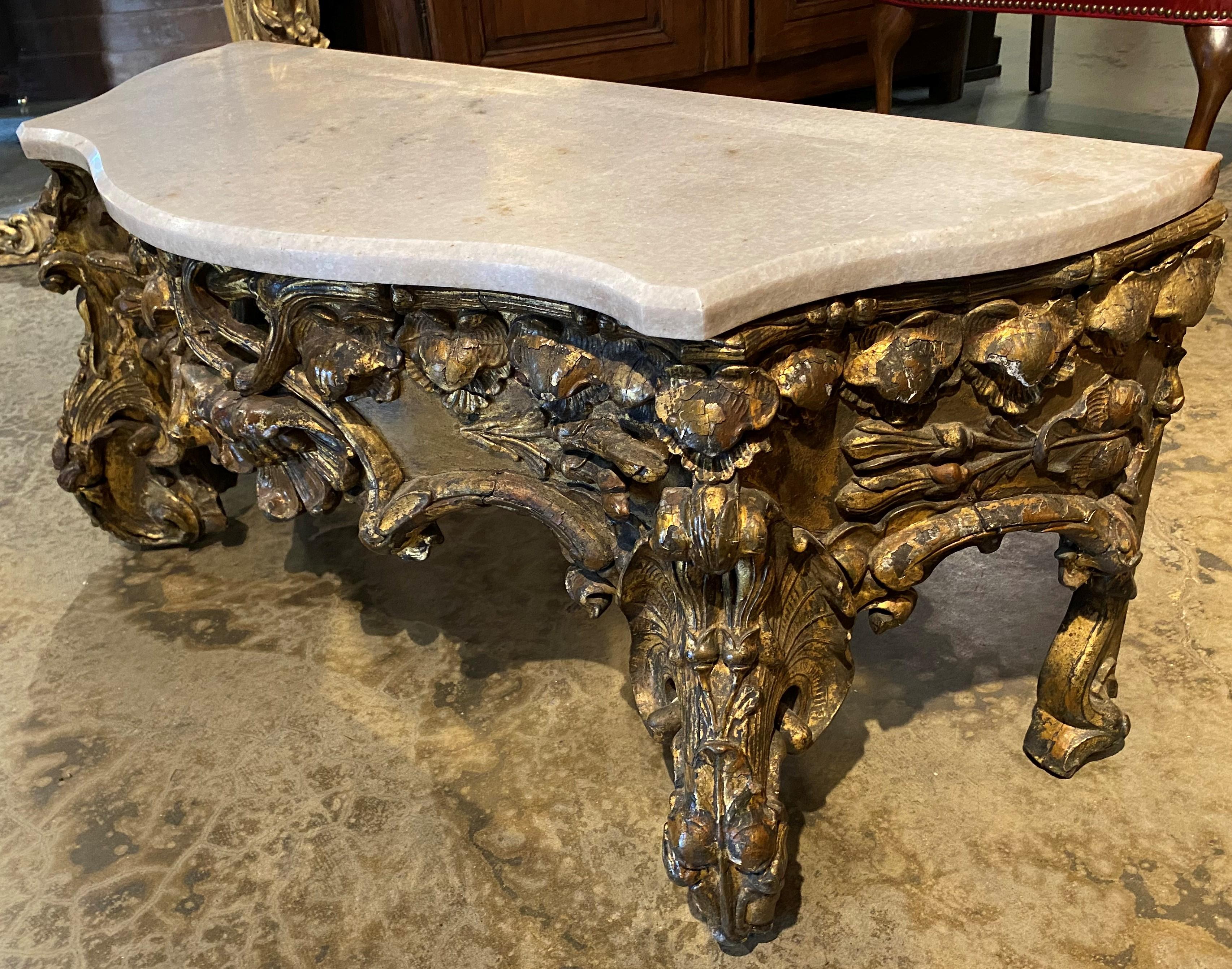 Spectacular 19th Century Italian Carved & Giltwood Rococo Pier Mirror with Table 6