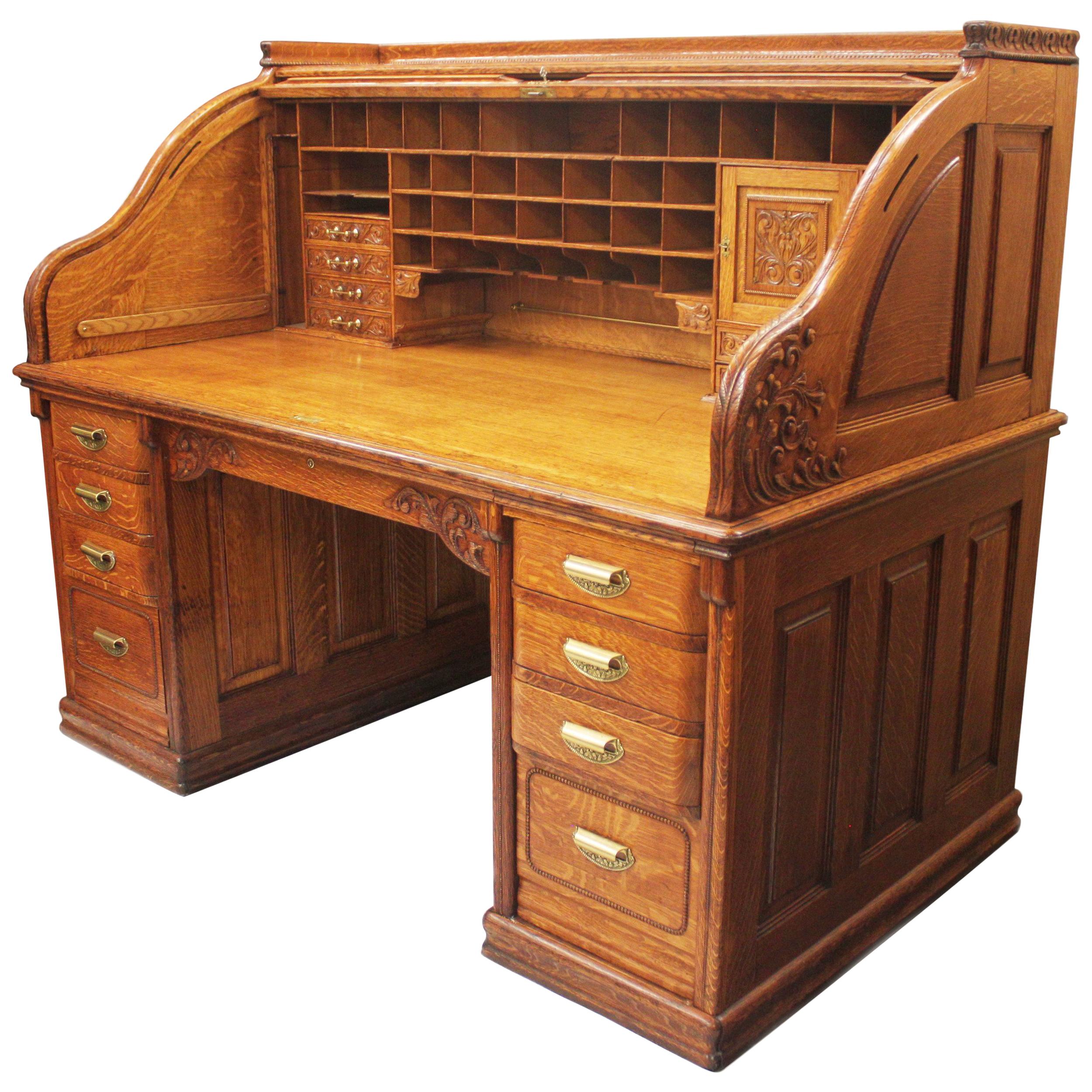 Spectacular 19th Century Oak Roll Top Desk by A. Petersen & Co. of Chicago