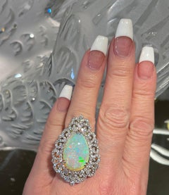 Spectacular 20 Carat Pear Shaped Opal and Diamond 18 Karat Gold Cocktail Ring