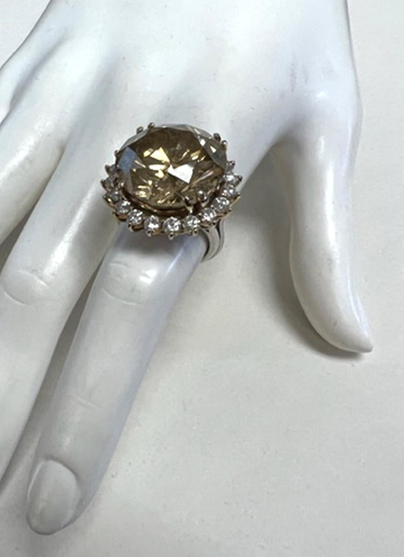 Round Cut Spectacular 25.02 Carat Natural Brownish Yellow Diamond Ring For Sale