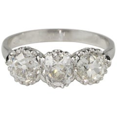Spectacular 2.78 Carat Old Mine Cut Trilogy Ring Platinum