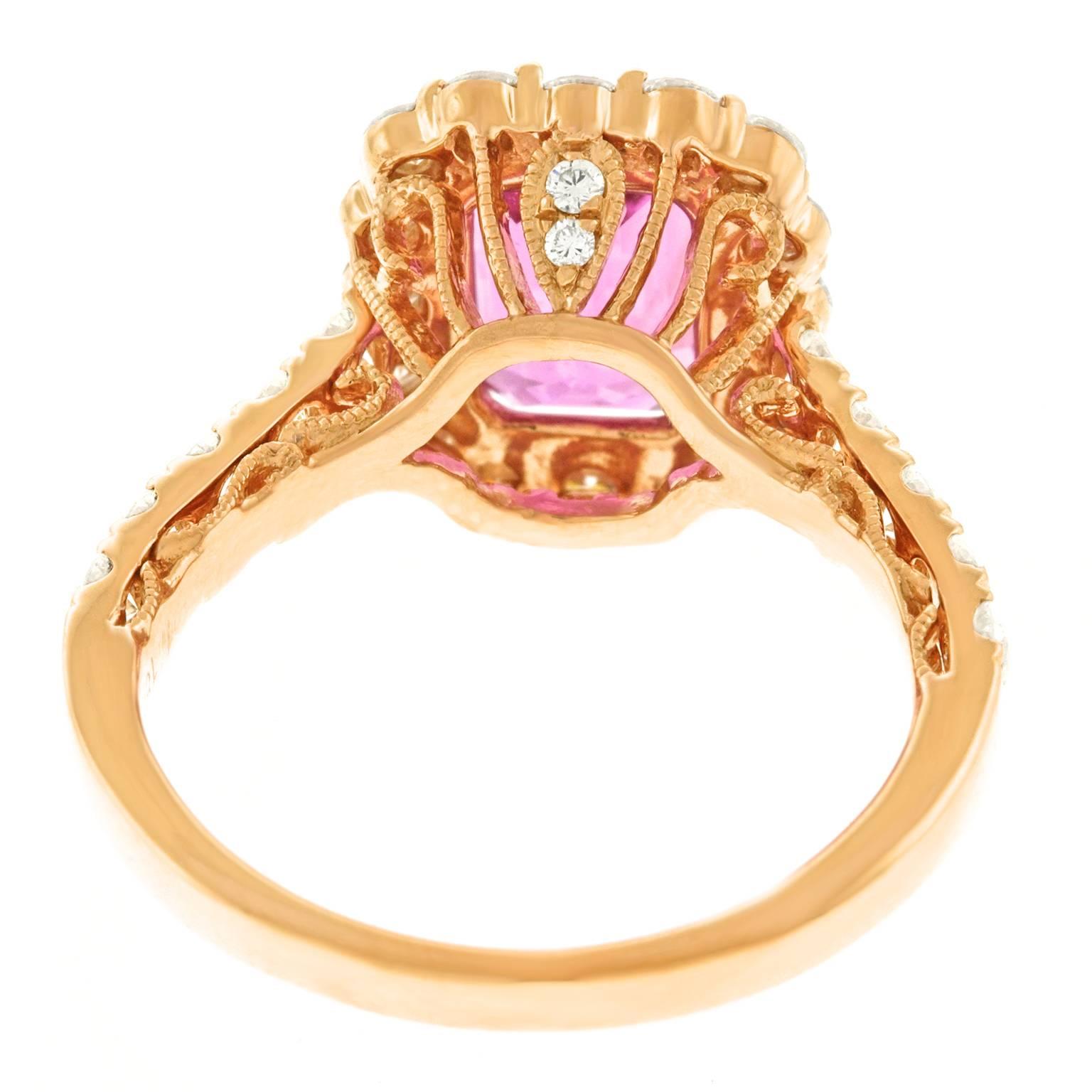 Spectacular 2.94 Carat Pink Sapphire and Diamond Set Gold Ring 3