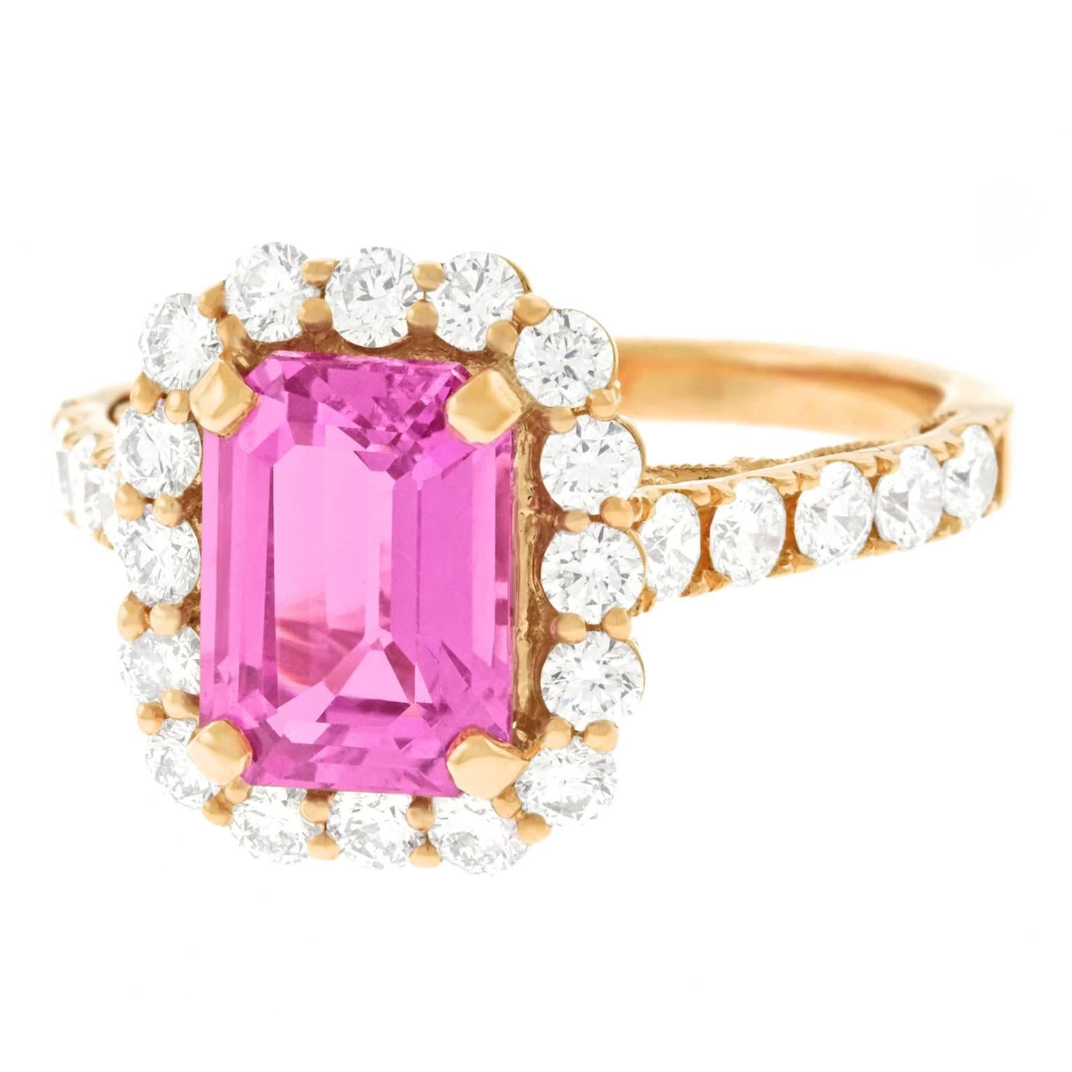 Spectacular 2.94 Carat Pink Sapphire and Diamond Set Gold Ring