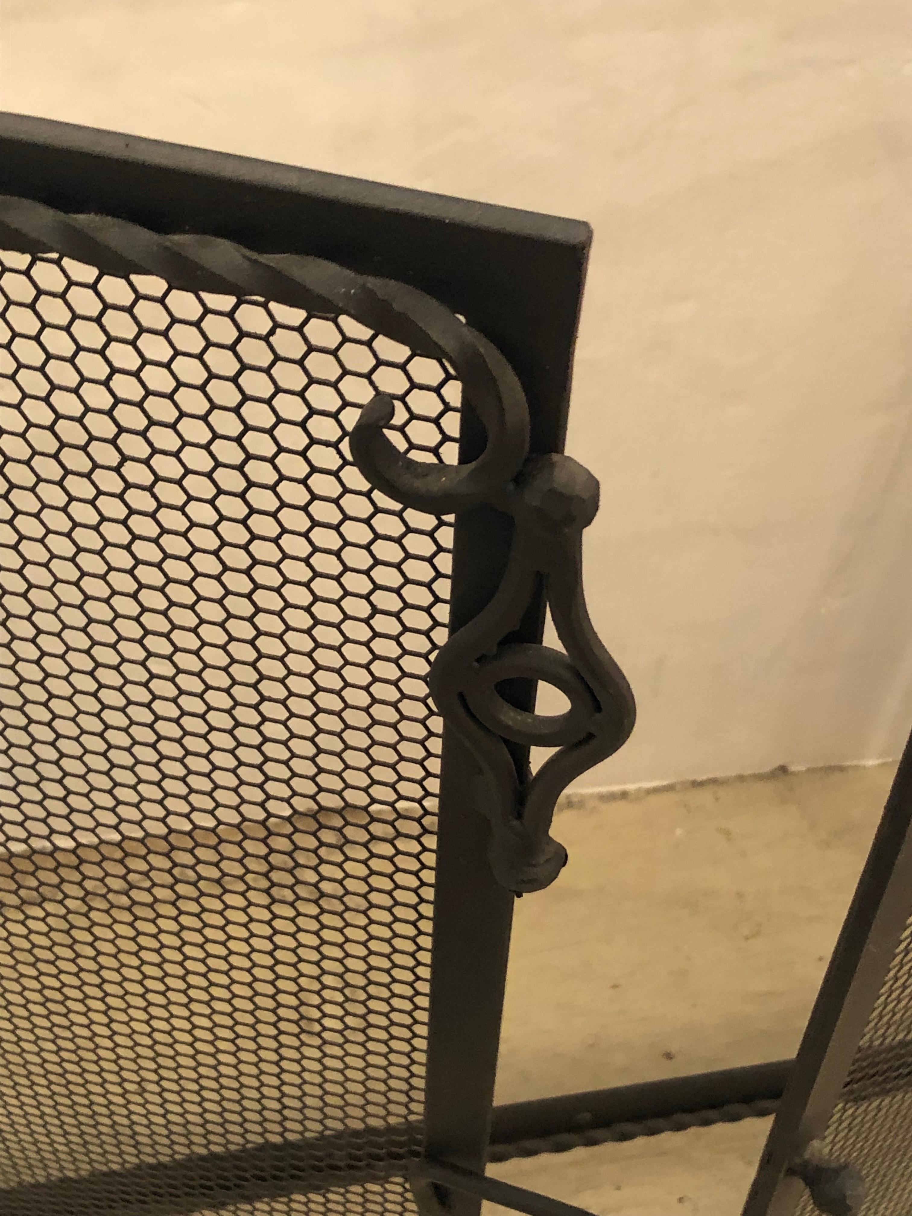 Spectacular 3 Piece Wrought Iron and Mesh Fireplace Screen with Doors For Sale 4