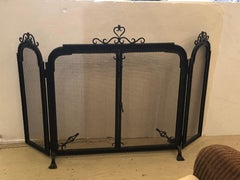 Spectacular 3 Piece Wrought Iron and Mesh Fireplace Screen with Doors