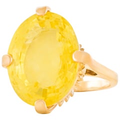 Spectacular 33.96 Carat Yellow Sapphire Set Gold Ring GIA No-Heat