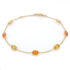 Minimalist 3.8 Carat Multi Sapphire Charm Bracelet Studded in 18K Yellow Gold
