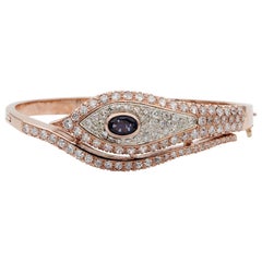 Spectacular 5.10 Carat Diamond 1.10 Carat Natural Sapphire Vintage Snake Bangle