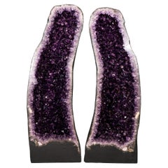 Spectacular 6.3 Ft Tall Pair of Giant Amethyst Geodes, Dark Purple, Museum Grade