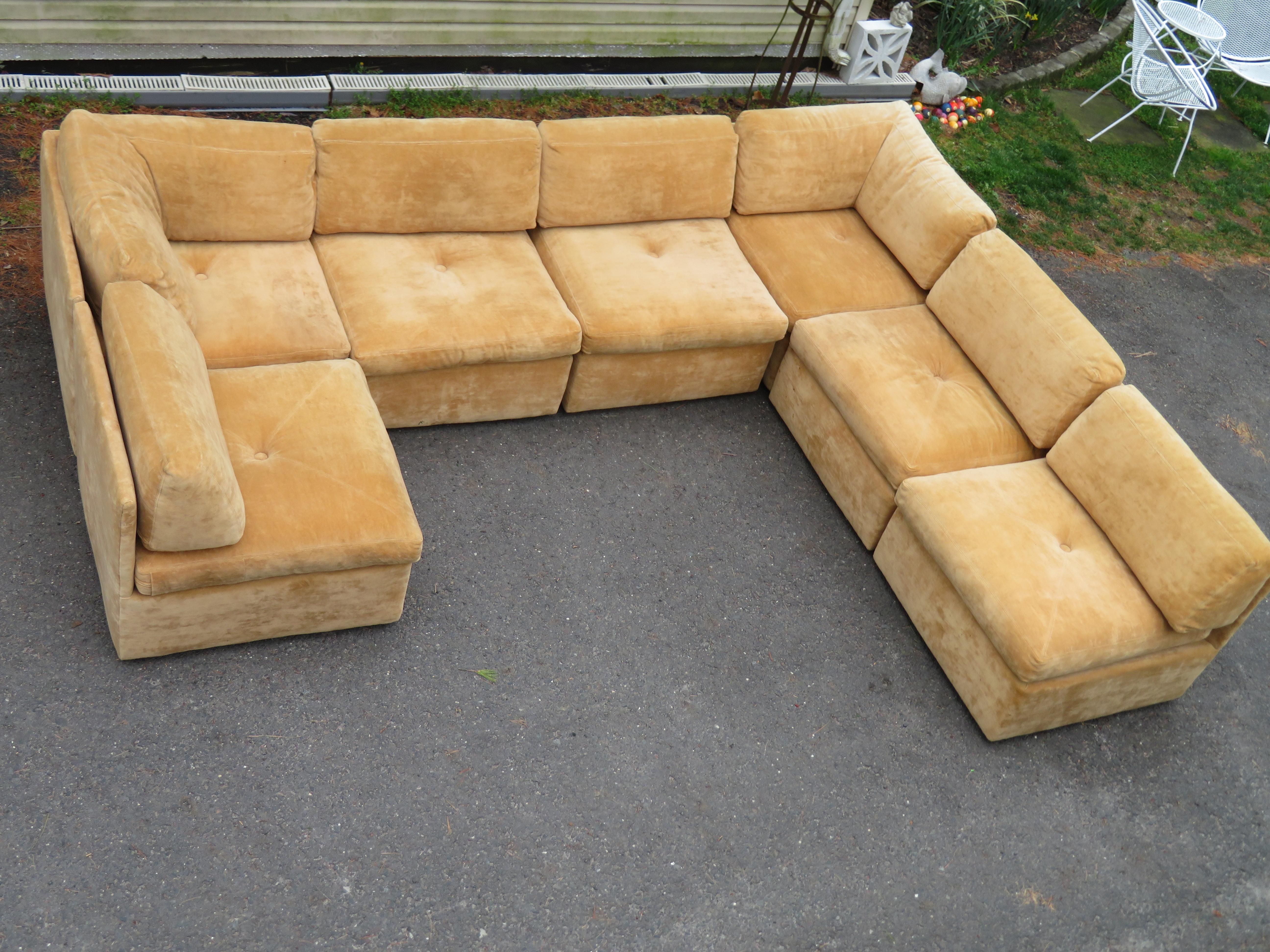 Spectacular 7 Piece Milo Baughman Style Cube Sectional Sofa Midcentury 9