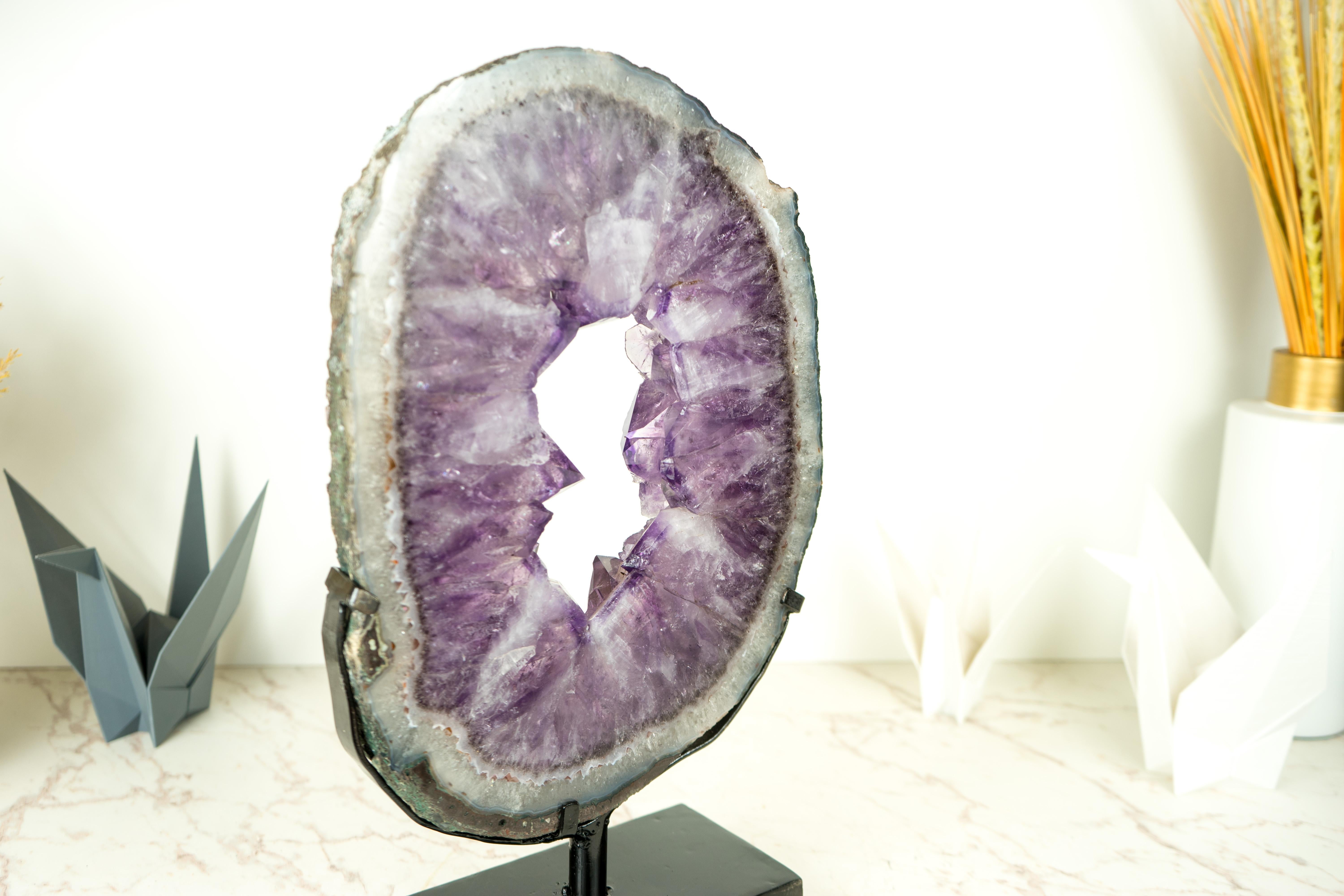 Amethyst Portal with Large Saturated Deep Purple Amethyst Druzy

▫️ Description

An Amethyst Geode portal that embodies many special qualities, this Amethyst boasts superb Amethyst points, perfect formation, and superb aesthetics. It was carefully