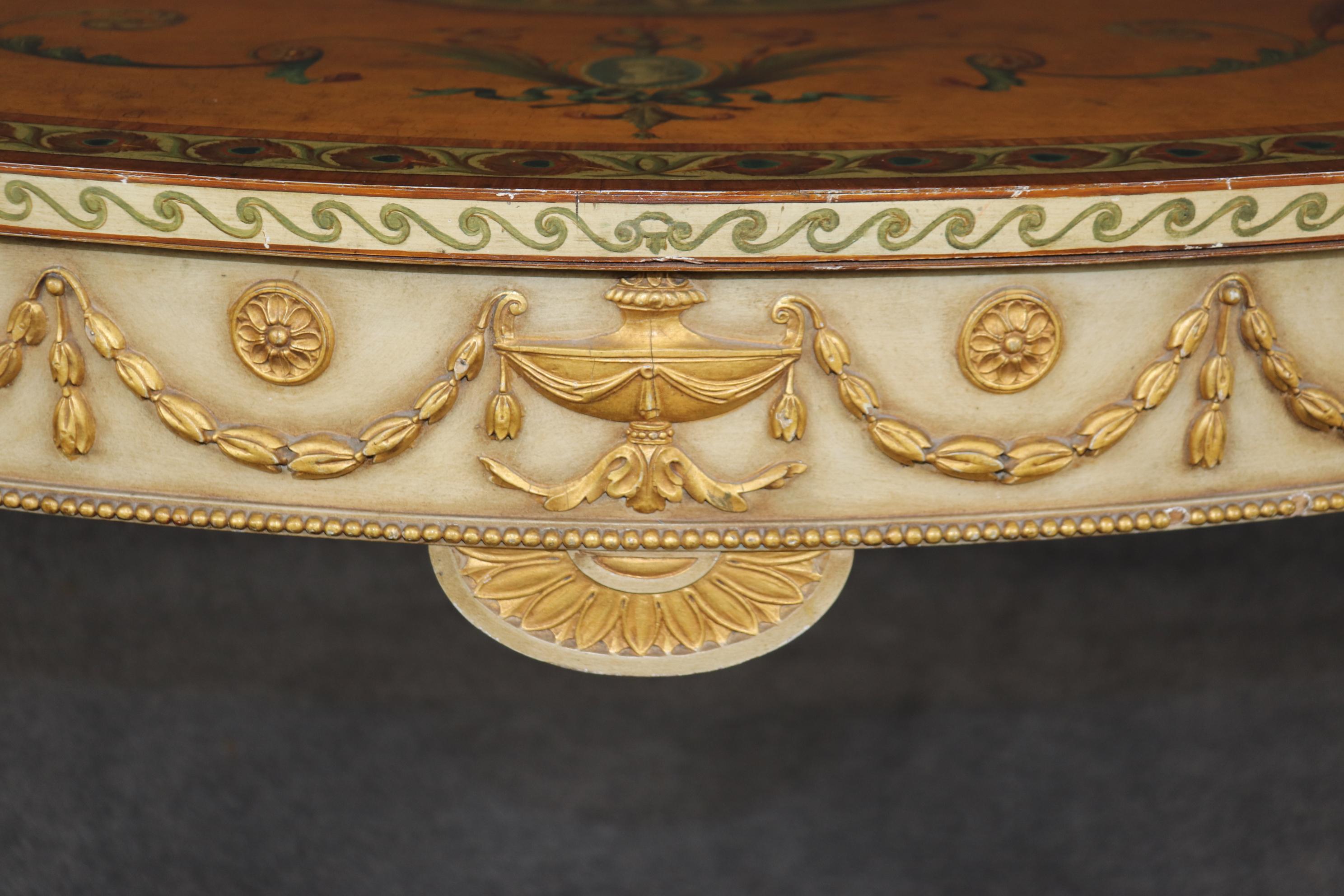 Spectacular Adams Paint Decorated Demilune Console Table with Puttis Cherubs For Sale 3