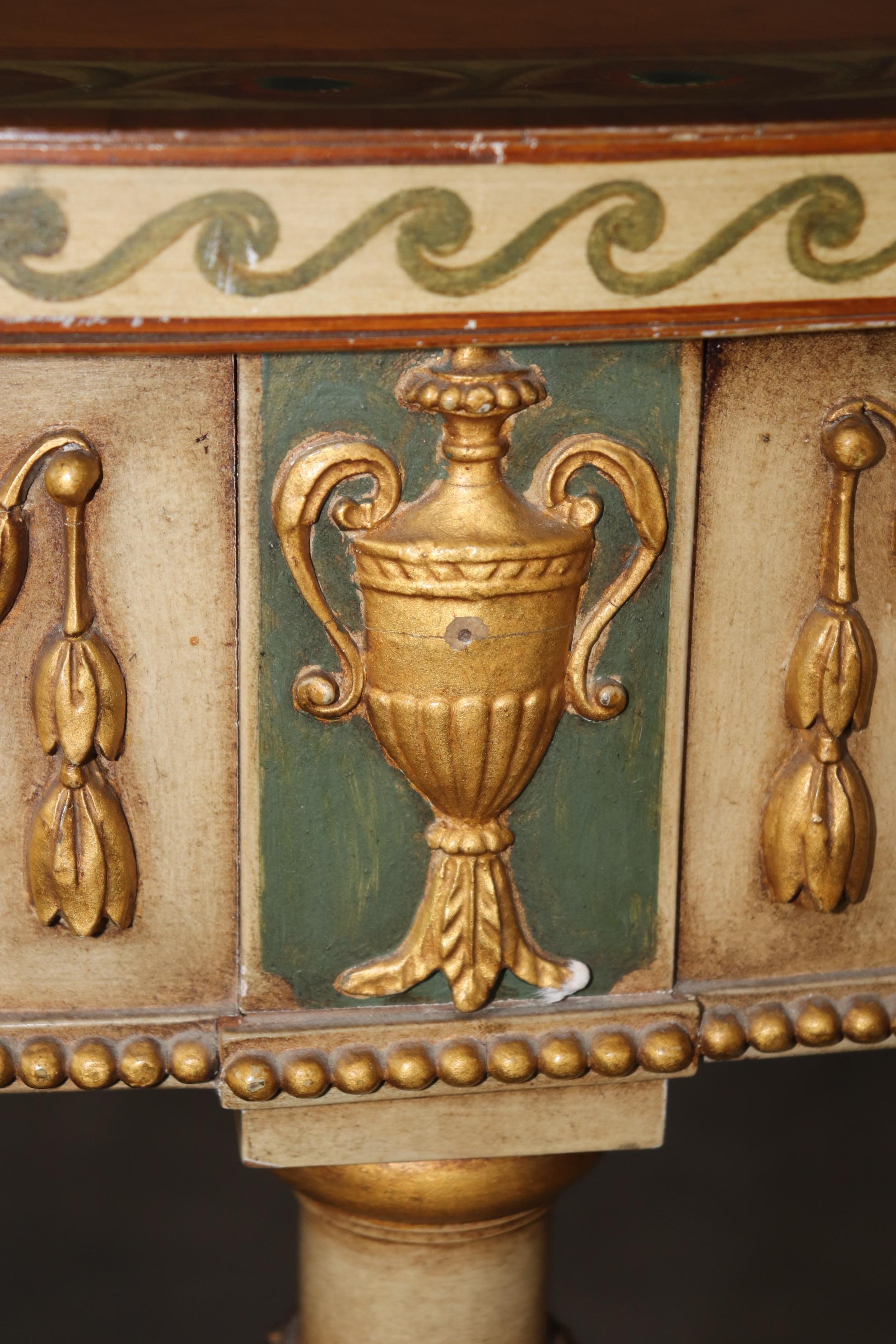 Spectacular Adams Paint Decorated Demilune Console Table with Puttis Cherubs For Sale 6