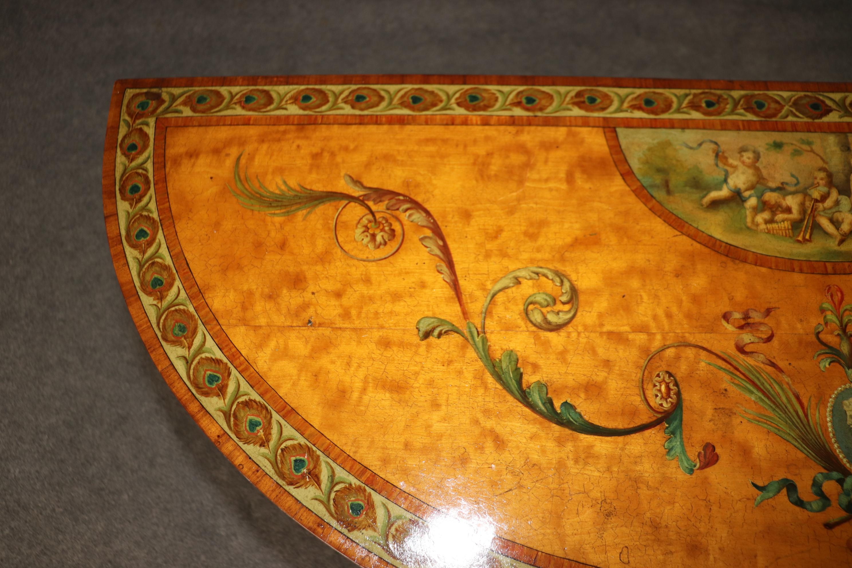 Spectacular Adams Paint Decorated Demilune Console Table with Puttis Cherubs For Sale 7