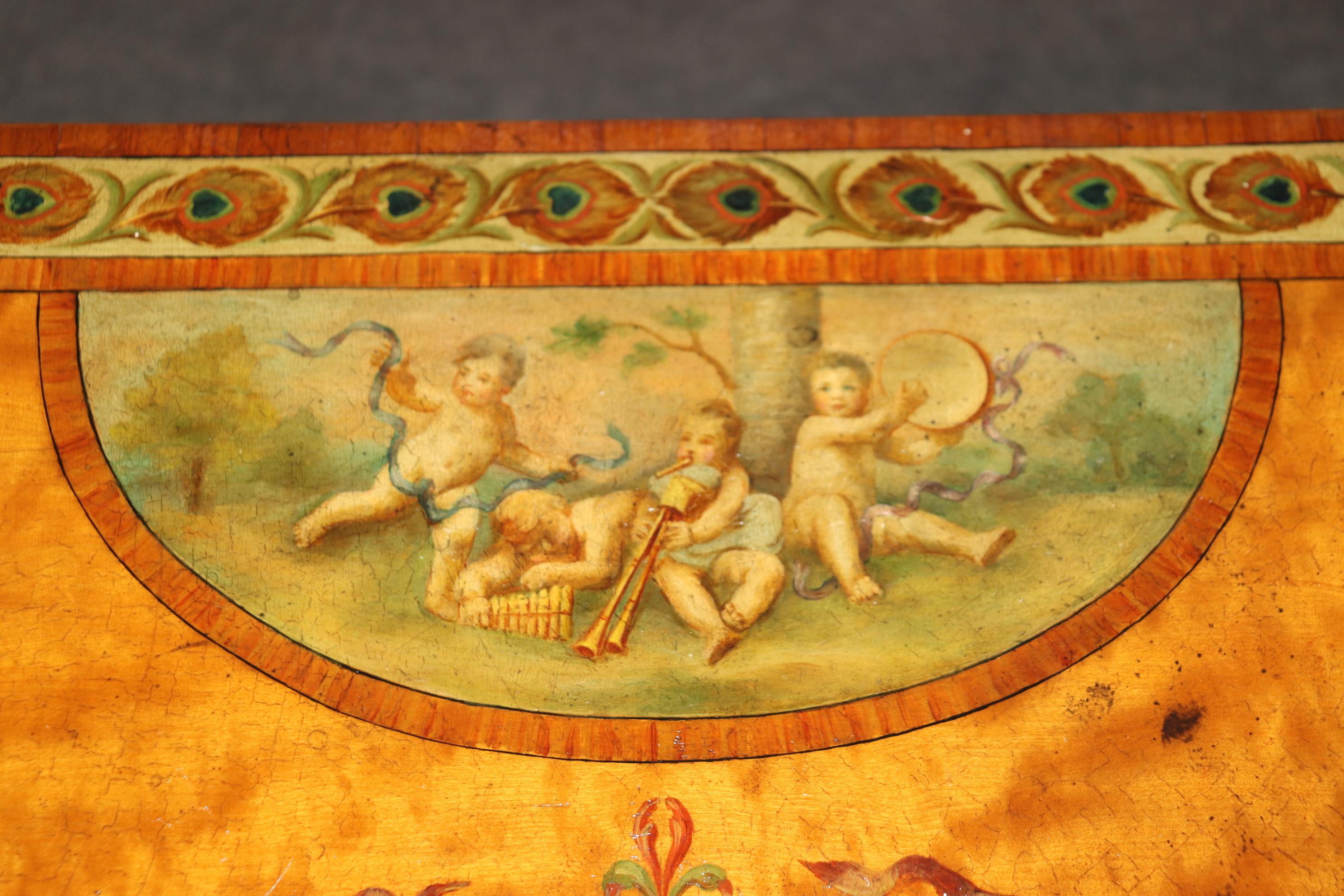 Adam Style Spectacular Adams Paint Decorated Demilune Console Table with Puttis Cherubs For Sale