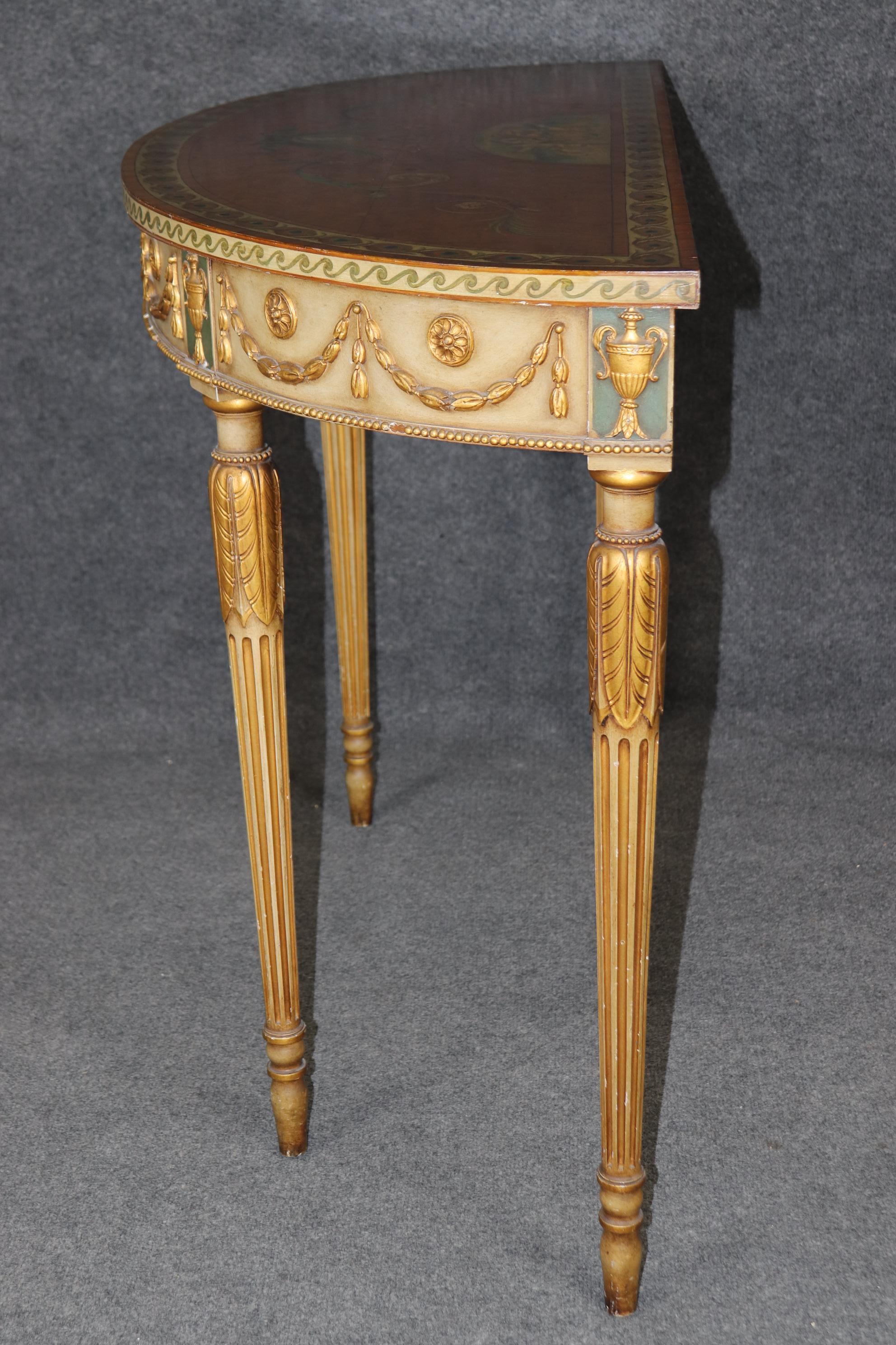 Mid-20th Century Spectacular Adams Paint Decorated Demilune Console Table with Puttis Cherubs For Sale