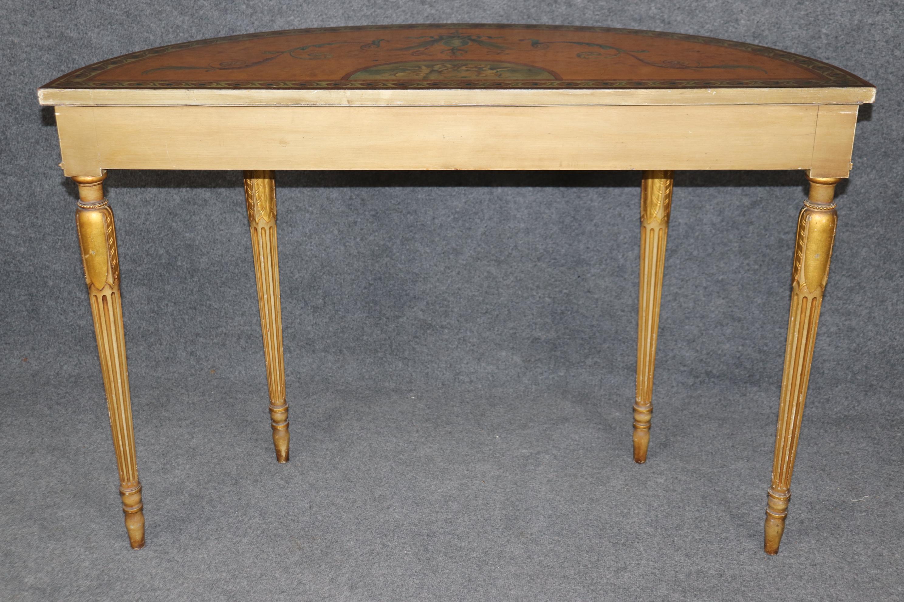 Walnut Spectacular Adams Paint Decorated Demilune Console Table with Puttis Cherubs For Sale