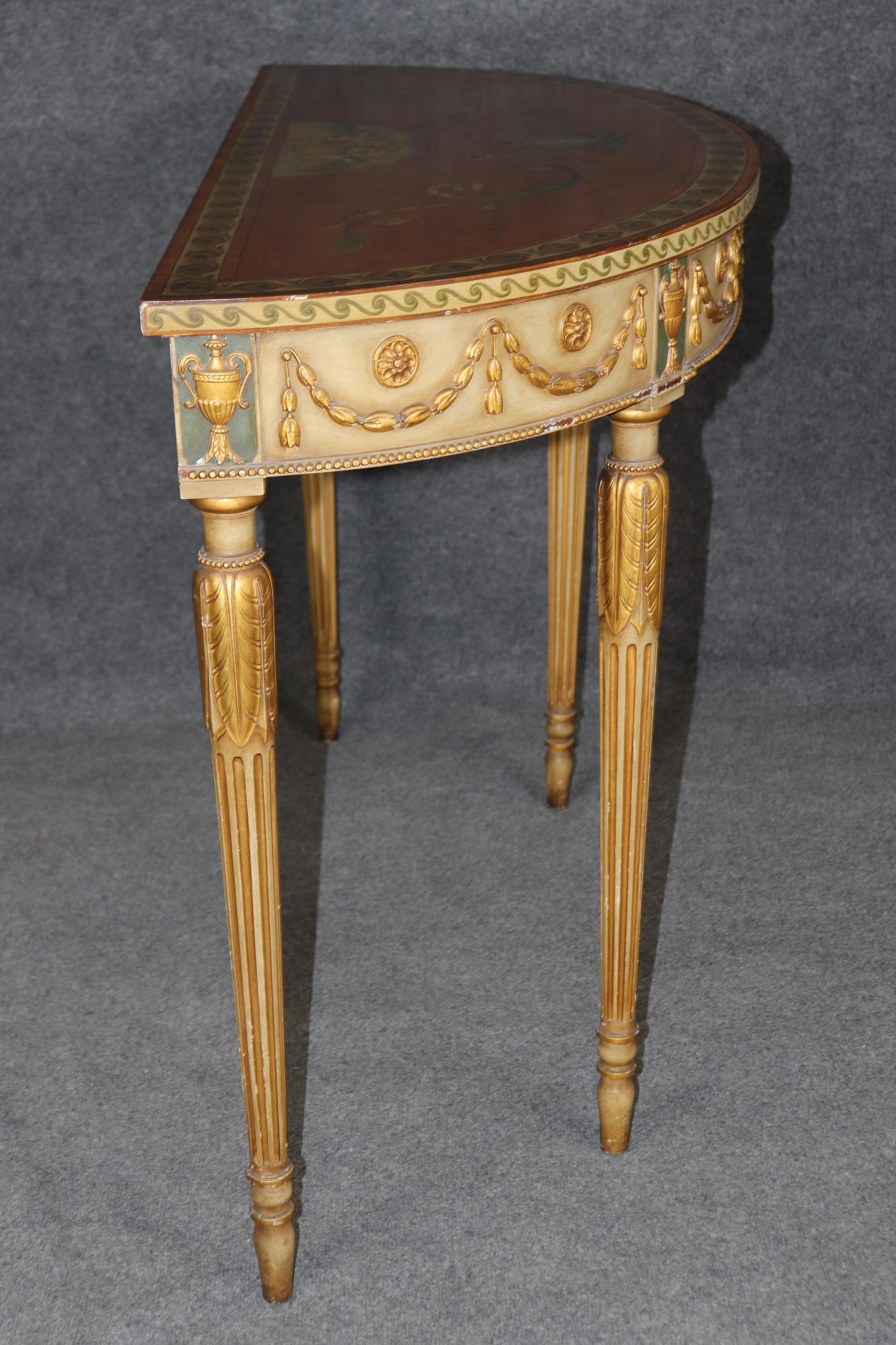 Spectacular Adams Paint Decorated Demilune Console Table with Puttis Cherubs For Sale 1