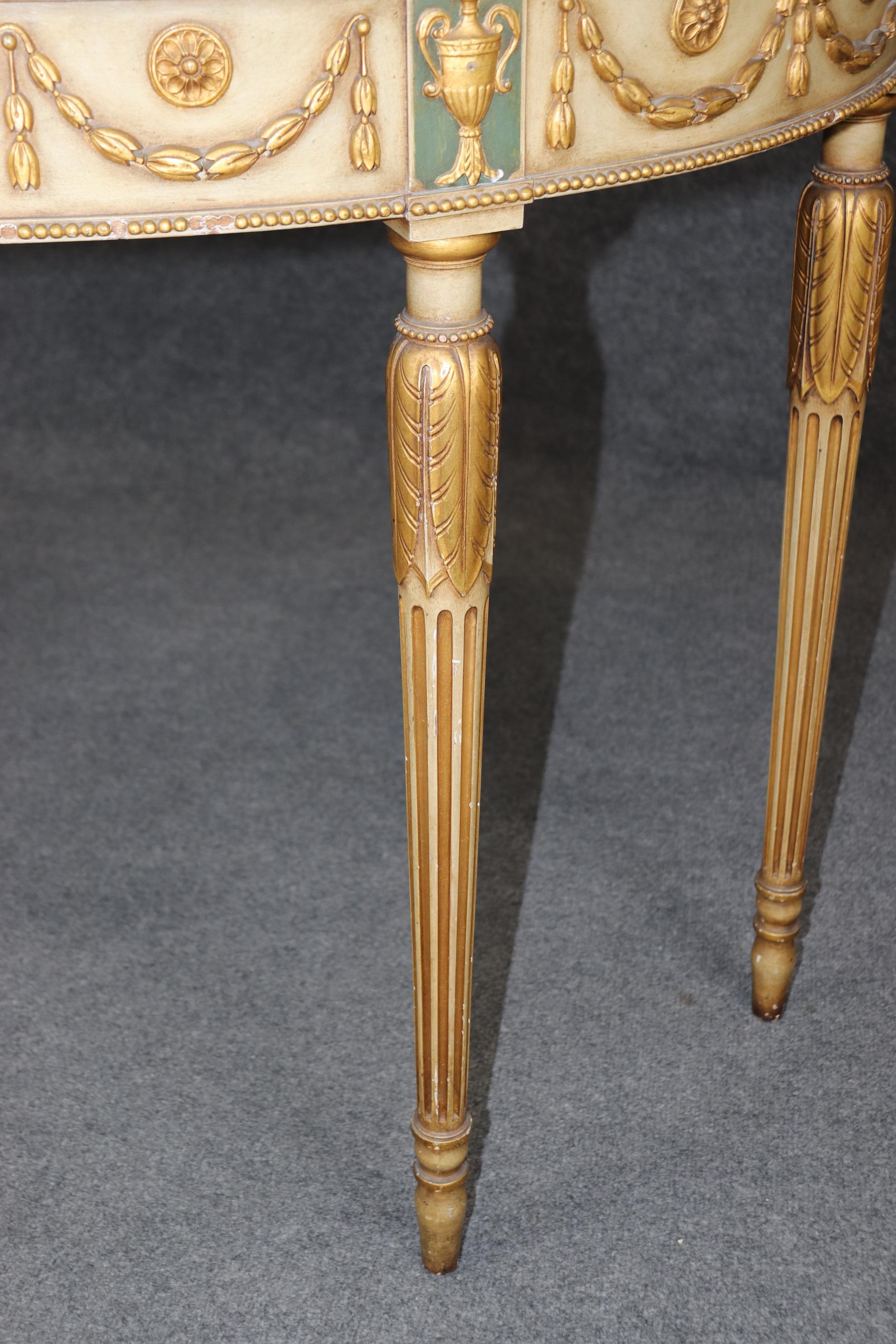 Spectacular Adams Paint Decorated Demilune Console Table with Puttis Cherubs For Sale 2