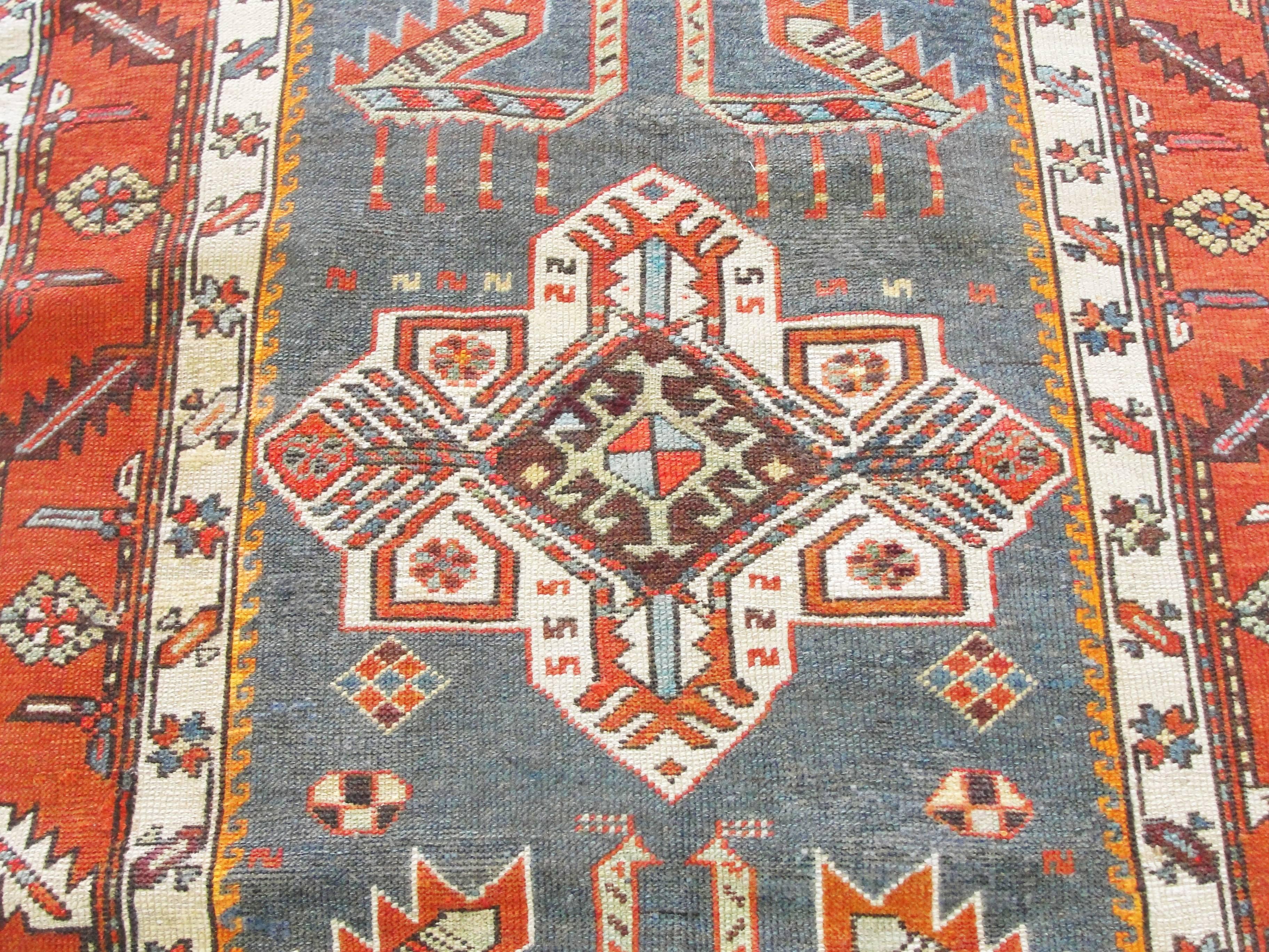 Wool Antique Akstafa/ Kazak Caucasian Runner, 3'6