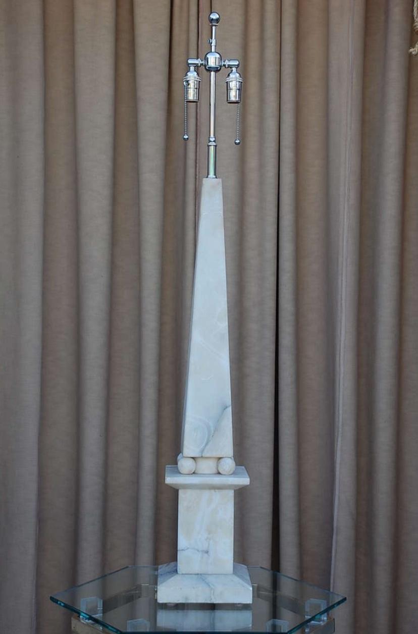 French Spectacular Alabaster Obelisk Lamp For Sale