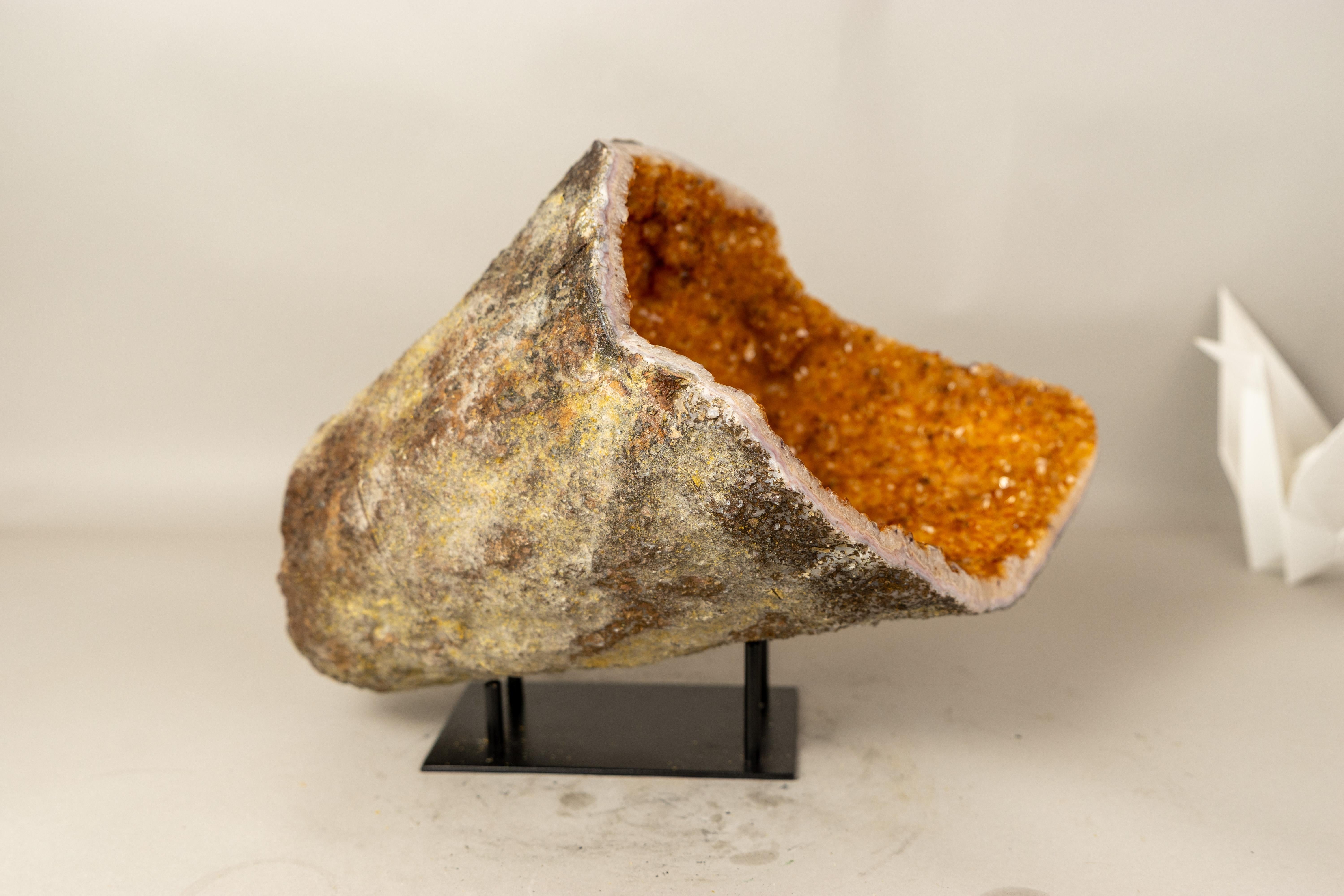 Spectacular All-Natural Citrine Geode Cave with Vibrant, Sparkly Orange Points For Sale 4