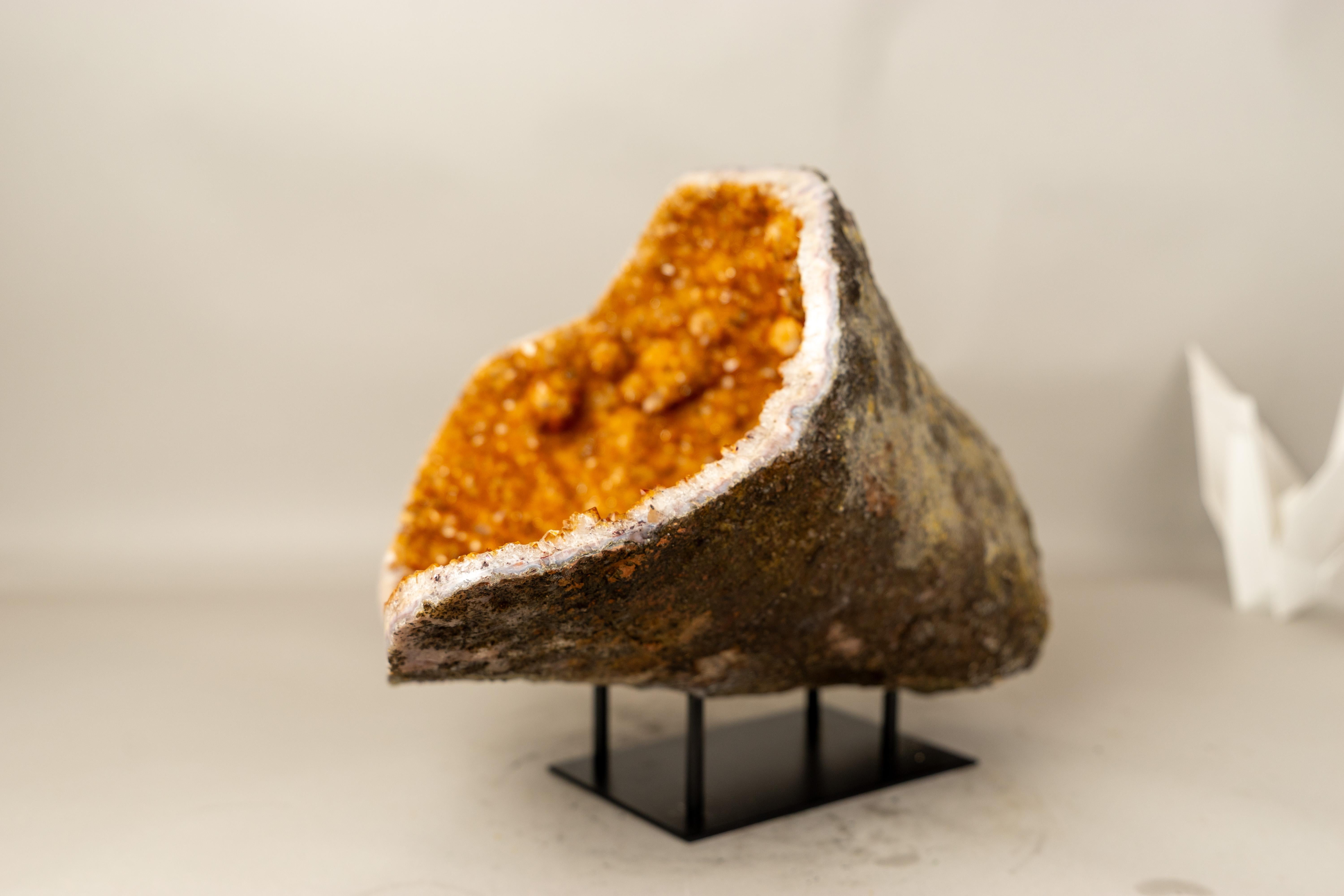 All-Natural Golden Orange Citrine Geode Cave – a Stunning Specimen

▫️ Description

With a rare combination of special characteristics and gorgeous aesthetics, this all-natural citrine geode is a distinct specimen that deserves a top spot in any