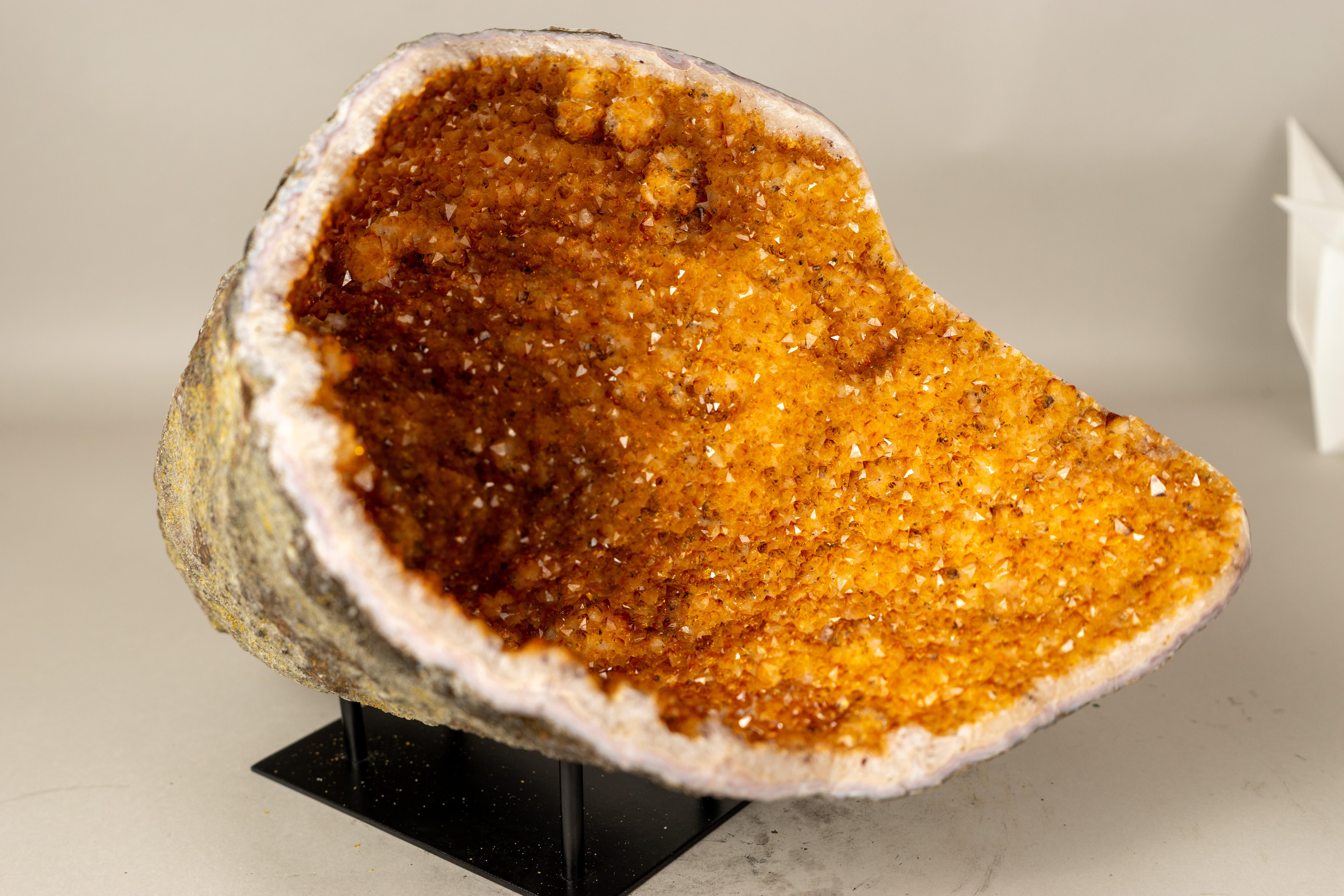 Brazilian Spectacular All-Natural Citrine Geode Cave with Vibrant, Sparkly Orange Points For Sale