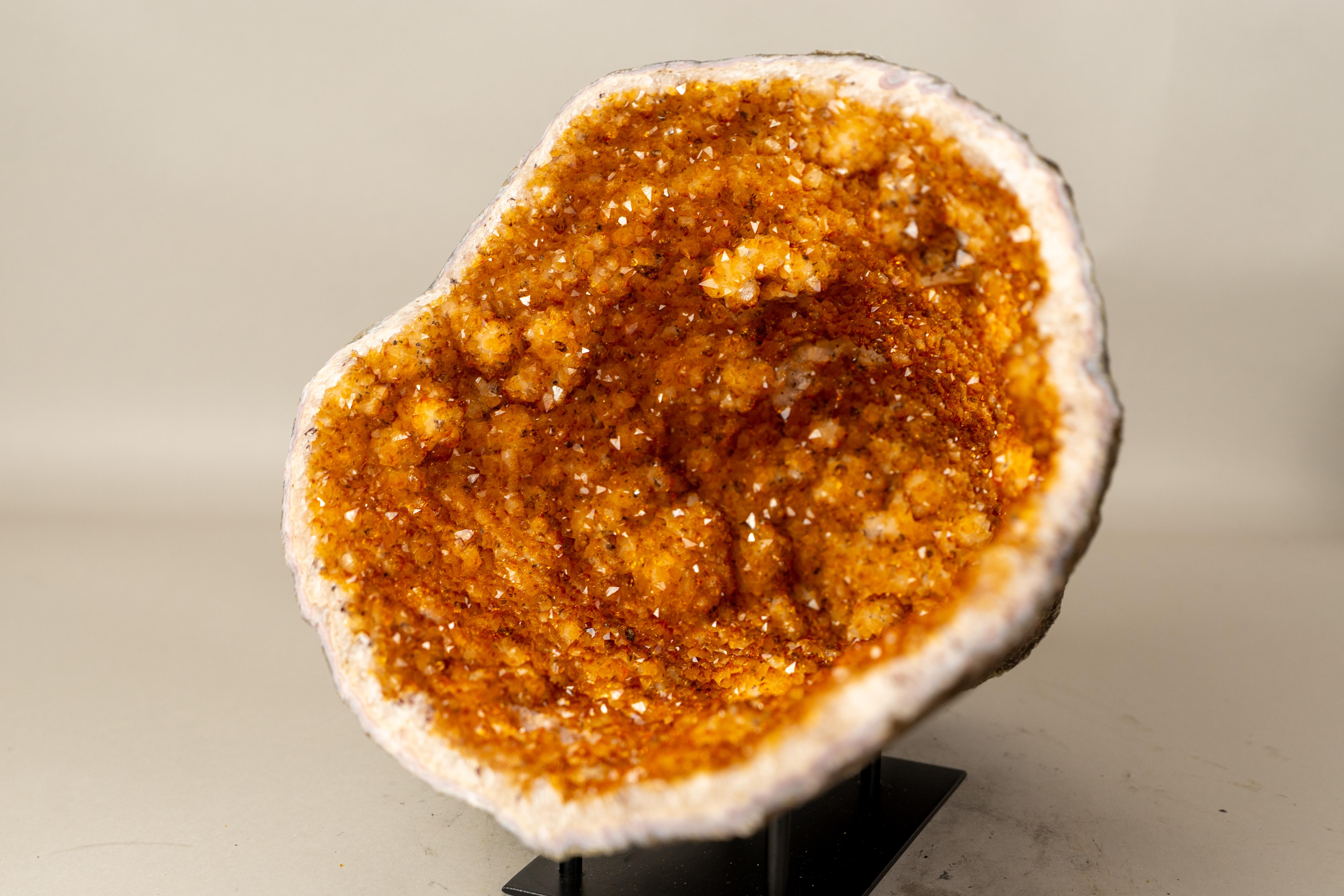 Spectacular All-Natural Citrine Geode Cave with Vibrant, Sparkly Orange Points In New Condition For Sale In Ametista Do Sul, BR