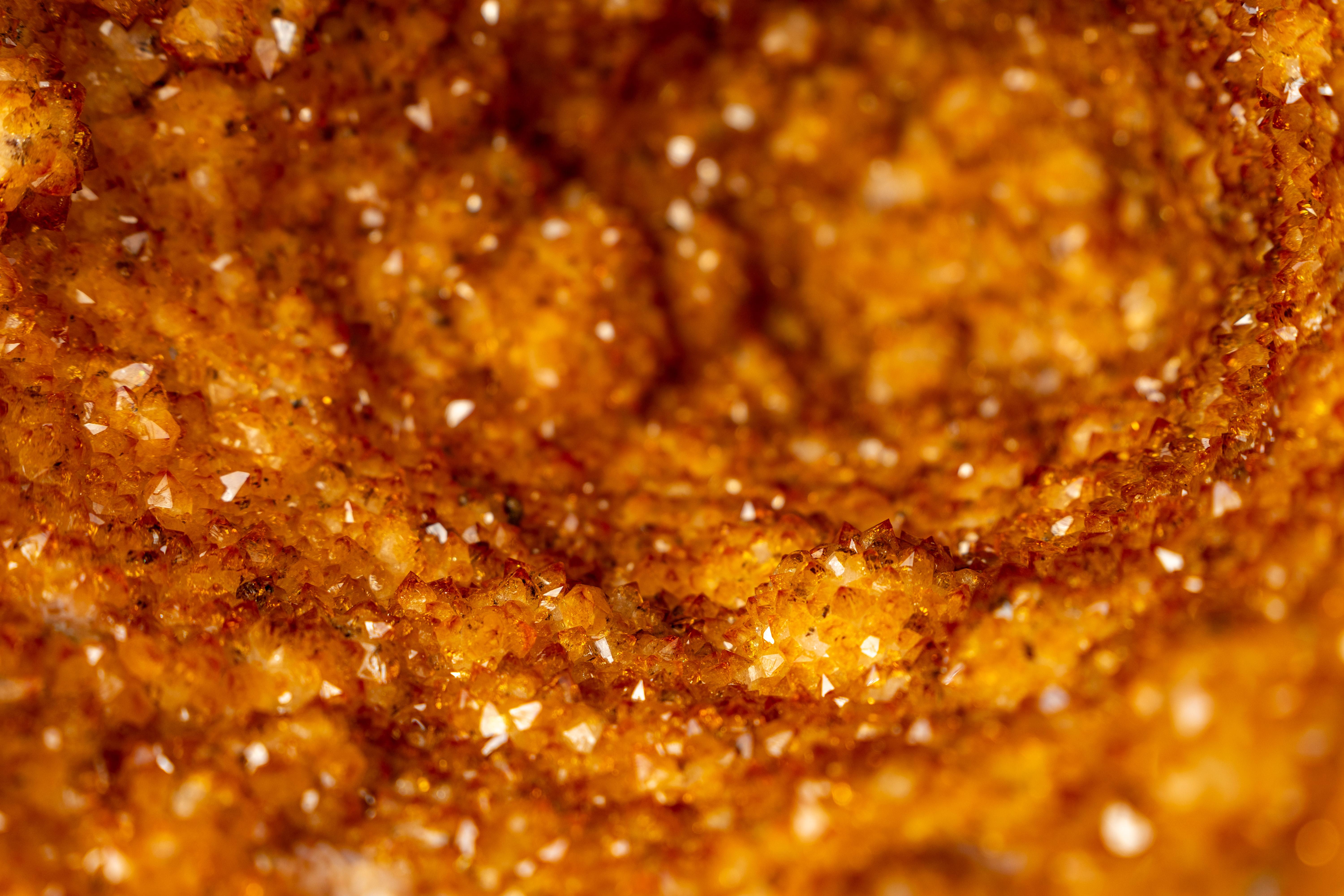 Crystal Spectacular All-Natural Citrine Geode Cave with Vibrant, Sparkly Orange Points For Sale
