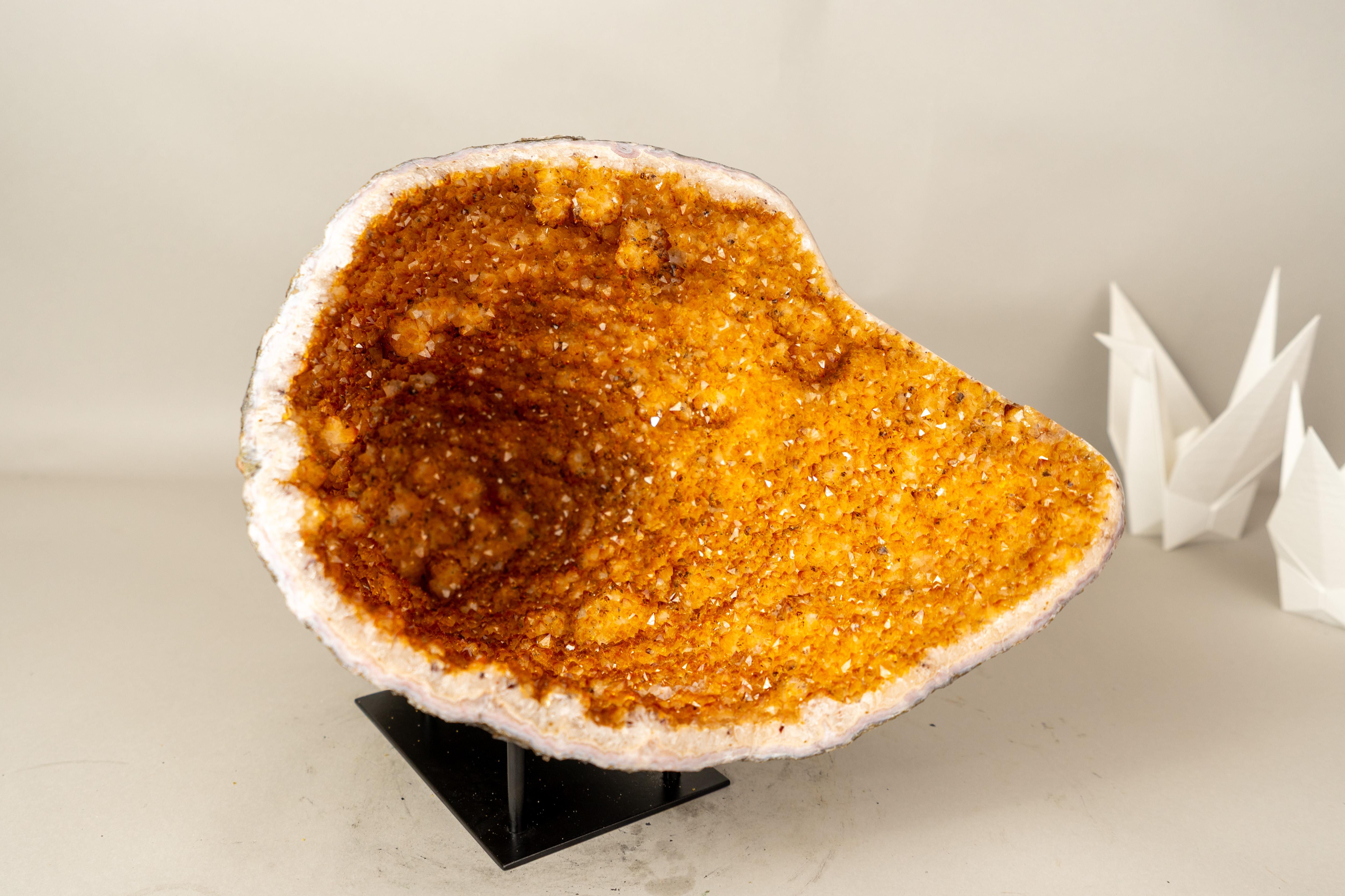 Spectacular All-Natural Citrine Geode Cave with Vibrant, Sparkly Orange Points For Sale 2