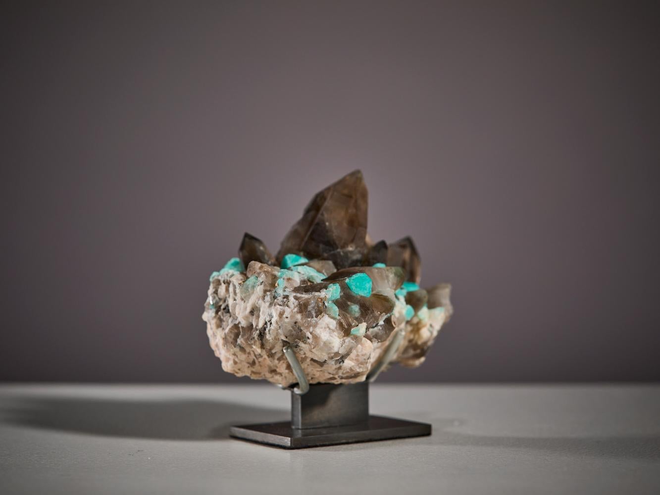Cristal Cristaux spectaculaires d'amazonite et de quartz fumé en vente