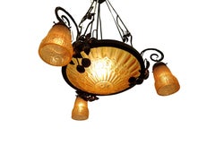 Spectacular chandelier lamp Art Deco style Muller Frères/Schneider 1920 Belgium