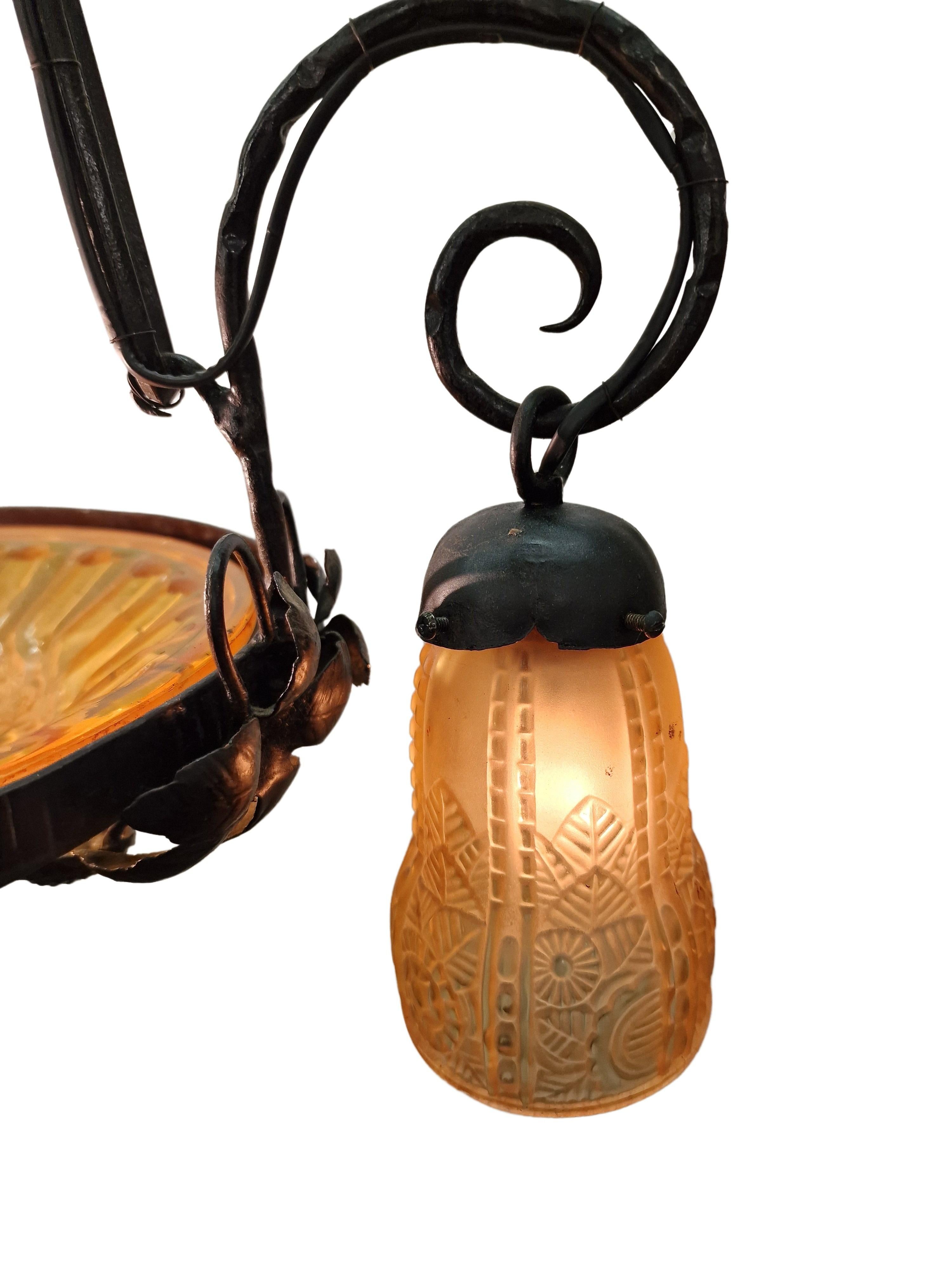 Espectacular lámpara de araña estilo Art Déco Muller Frères/Schneider 1920 Bélgica Art Decó en venta