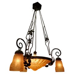 Spettacolare lampada lampadario in stile Art Déco Muller Frères/Schneider 1920 Belgio