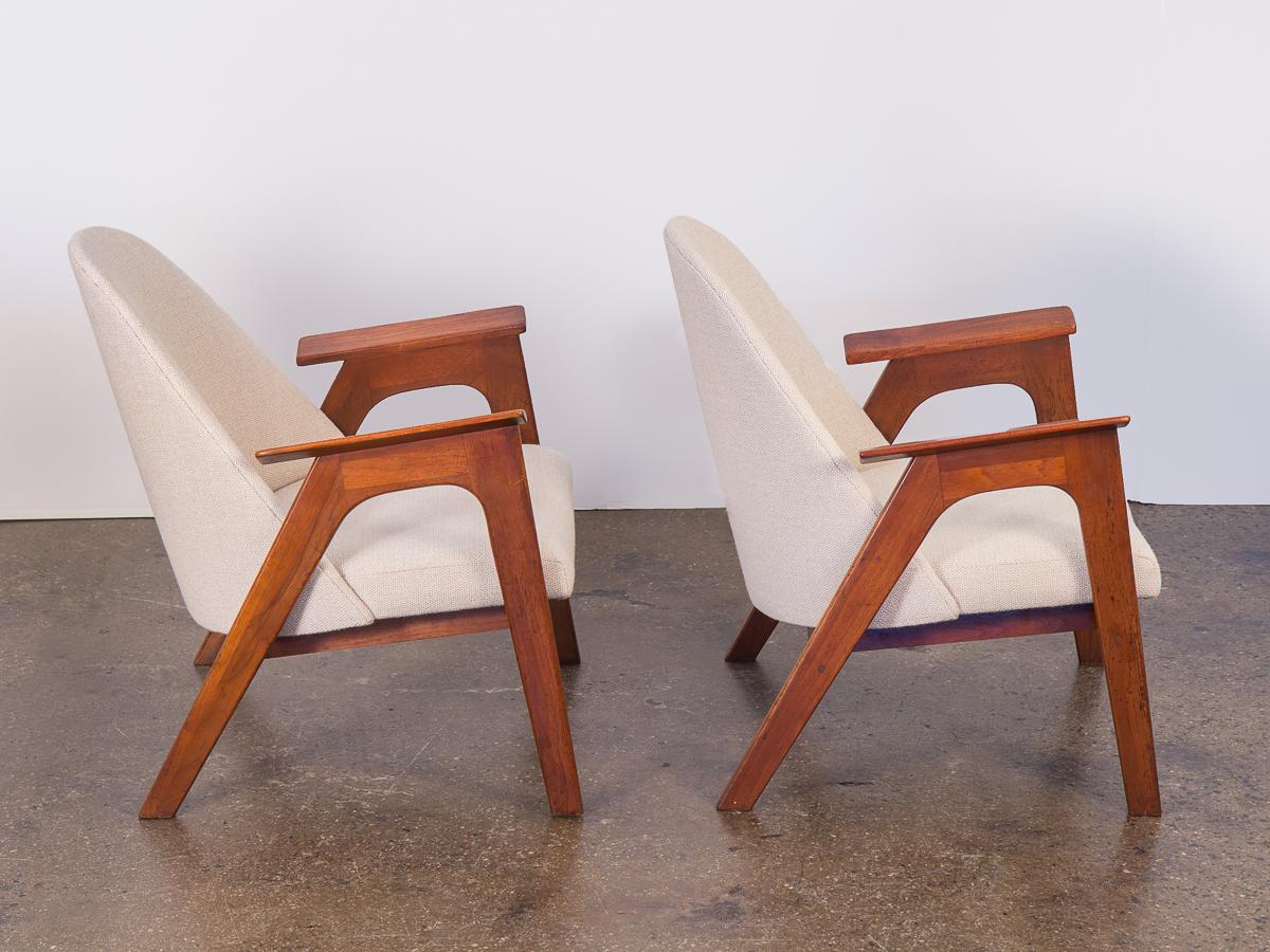 Mid-Century Modern Adrian Pearsall Style Walnut Armchairs in Knoll Fabric - Pair 