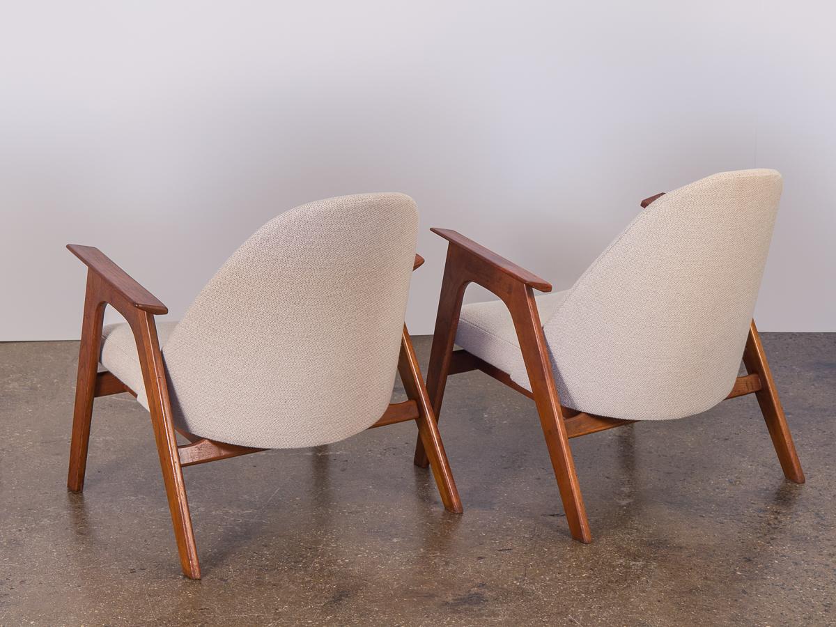 American Adrian Pearsall Style Walnut Armchairs in Knoll Fabric - Pair 