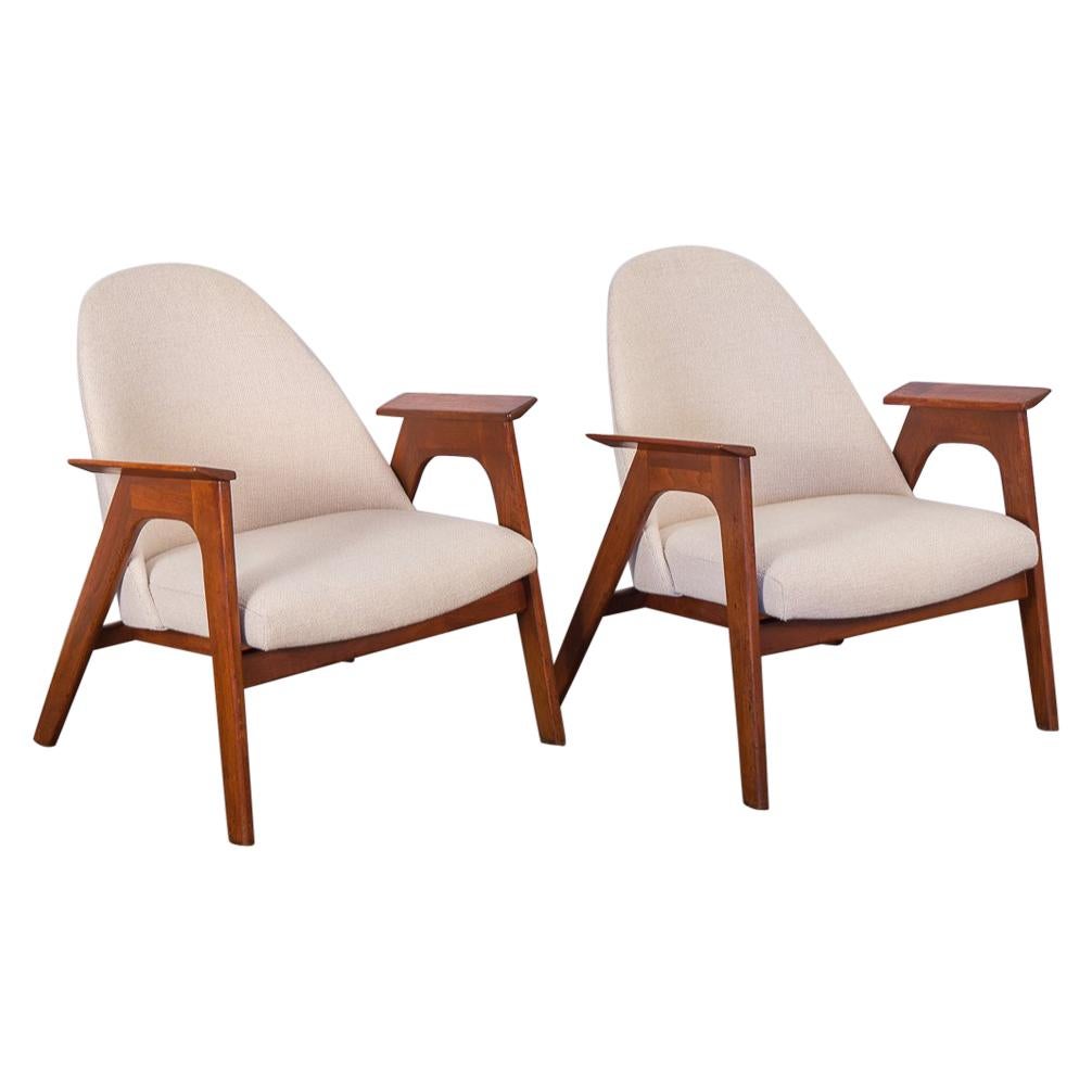 Adrian Pearsall Style Walnut Armchairs in Knoll Fabric - Pair 