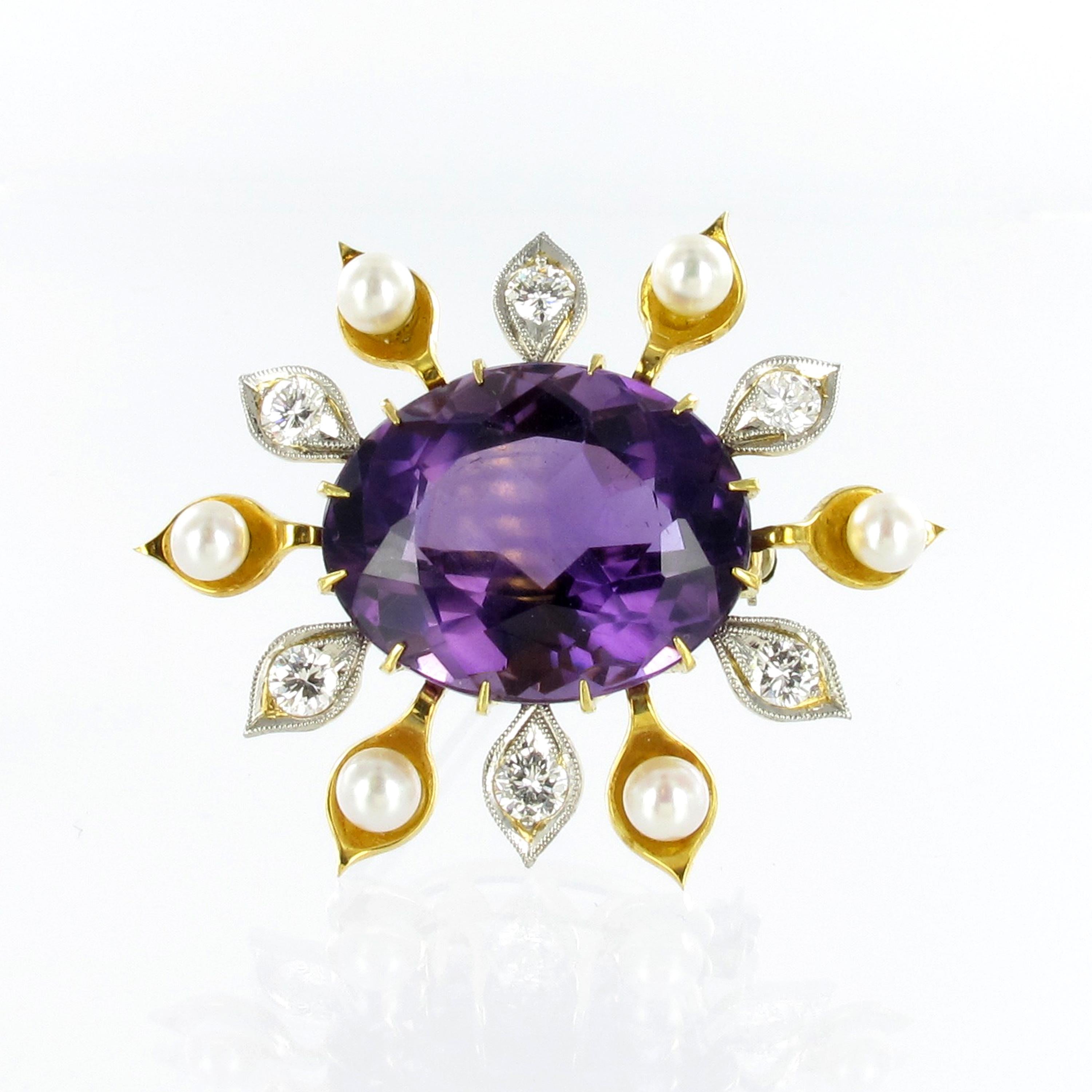 Spectacular Amethyst, Diamond and Pearl Suite in Yellow and White Gold For Sale 5