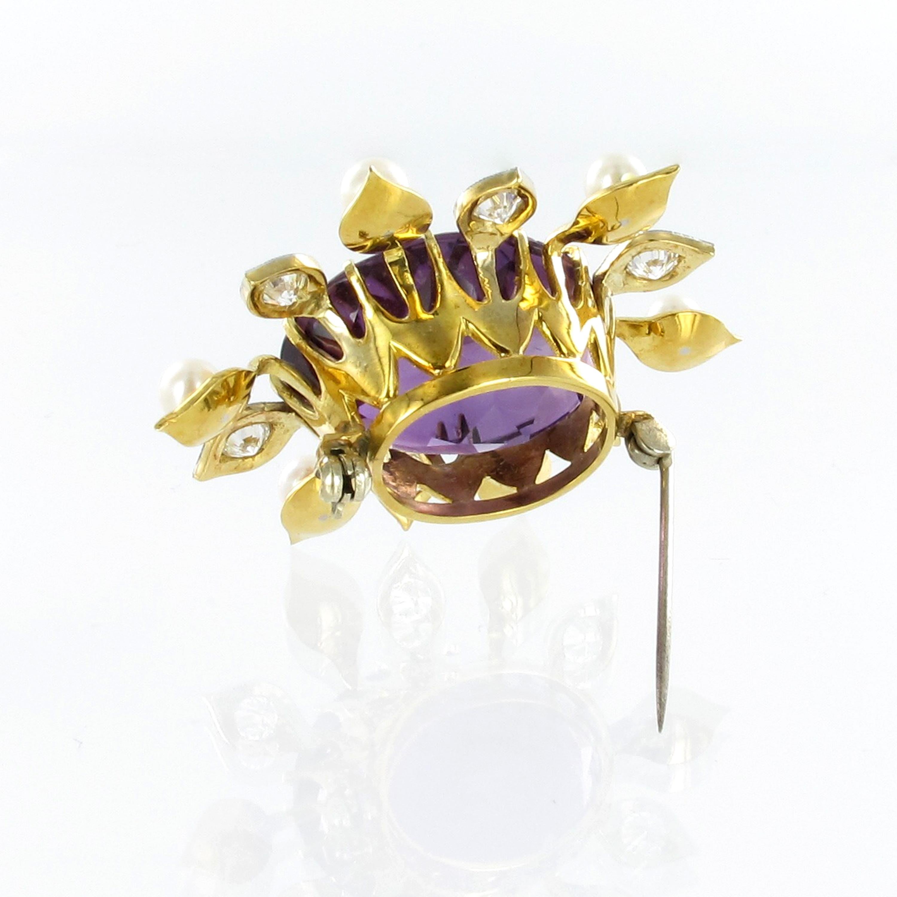 Spectacular Amethyst, Diamond and Pearl Suite in Yellow and White Gold For Sale 6