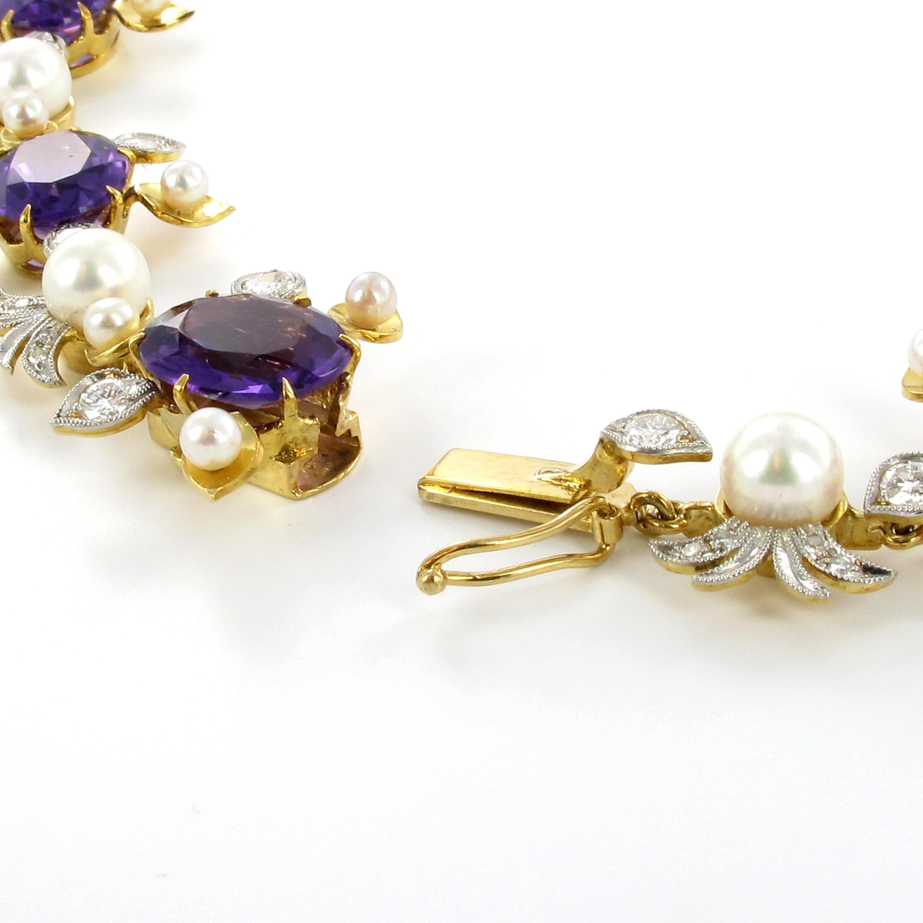 Spectacular Amethyst, Diamond and Pearl Suite in Yellow and White Gold For Sale 8