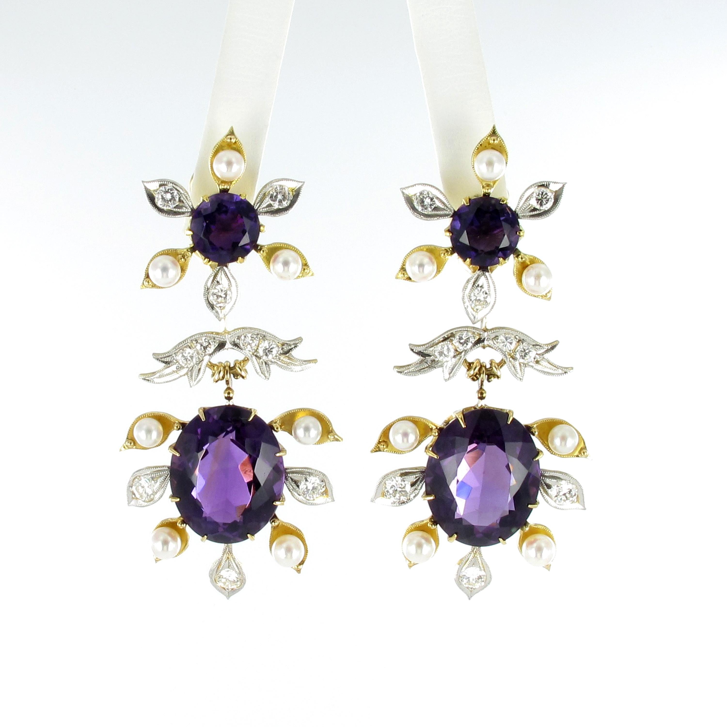 Spectacular Amethyst, Diamond and Pearl Suite in Yellow and White Gold For Sale 1