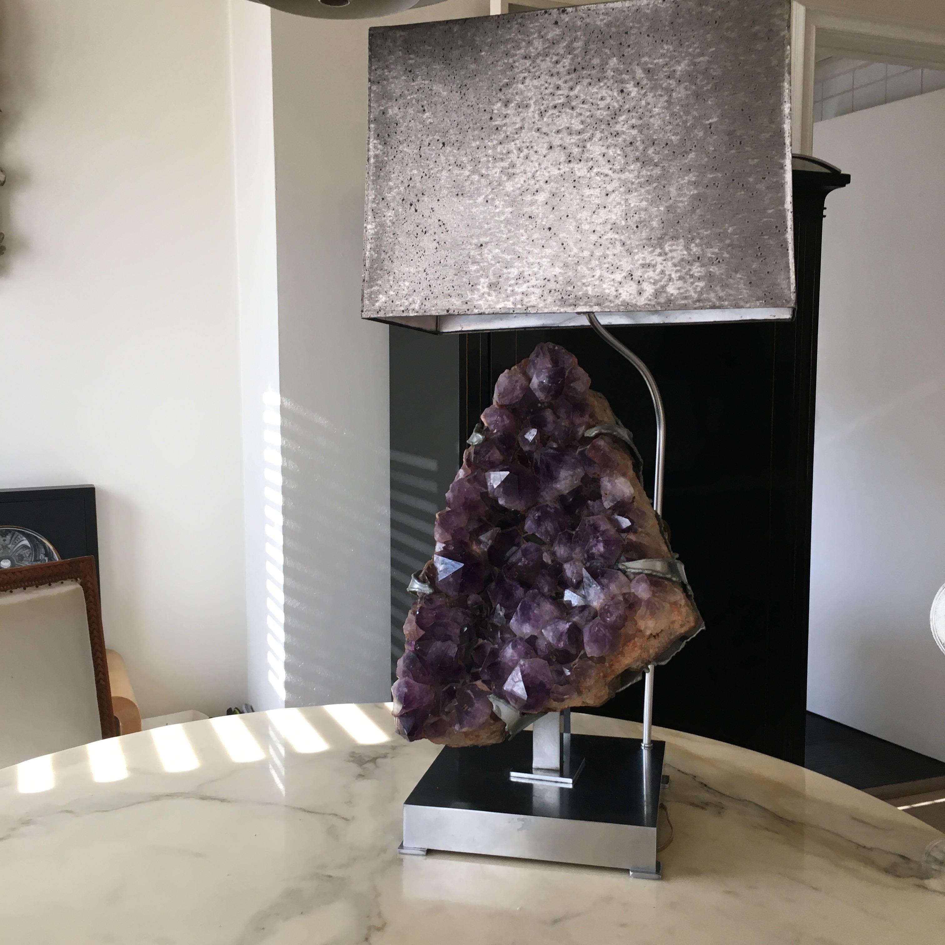 Spectacular Amethyst Geode Table Lamp by Willy Daro, Belgium 1968 For Sale 2