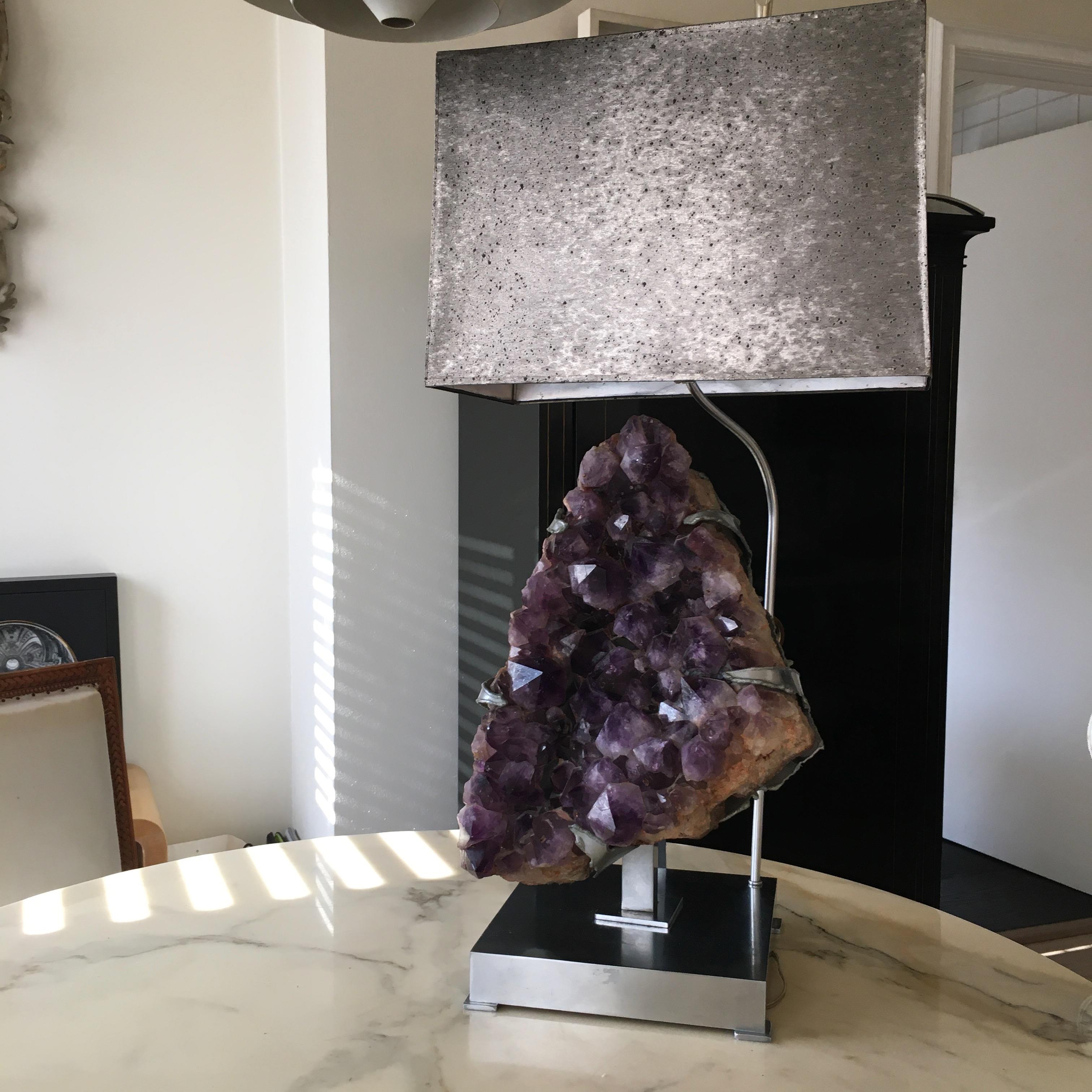 Belgian Spectacular Amethyst Geode Table Lamp by Willy Daro, Belgium 1968 For Sale