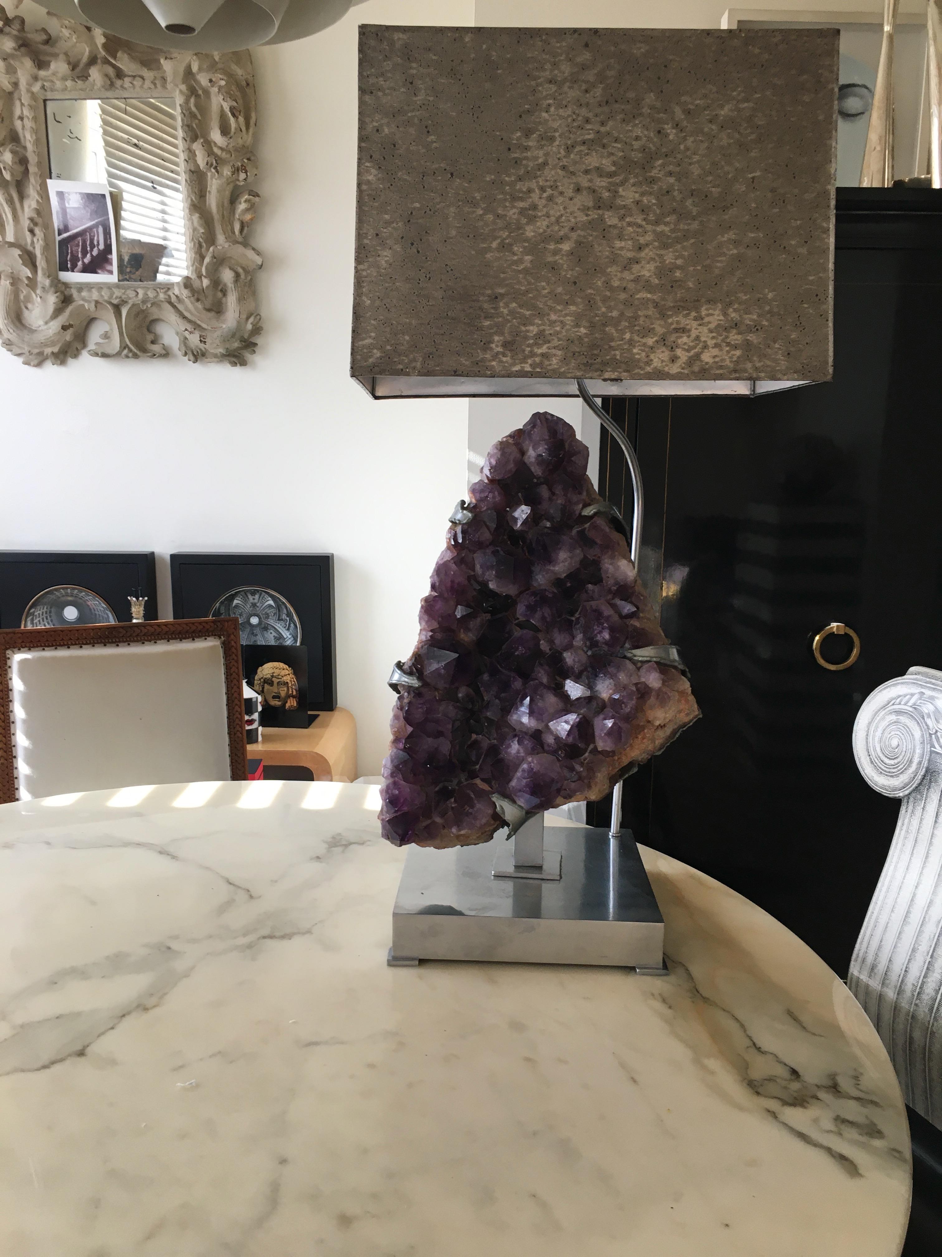 Spectacular Amethyst Geode Table Lamp by Willy Daro, Belgium 1968 For Sale 1