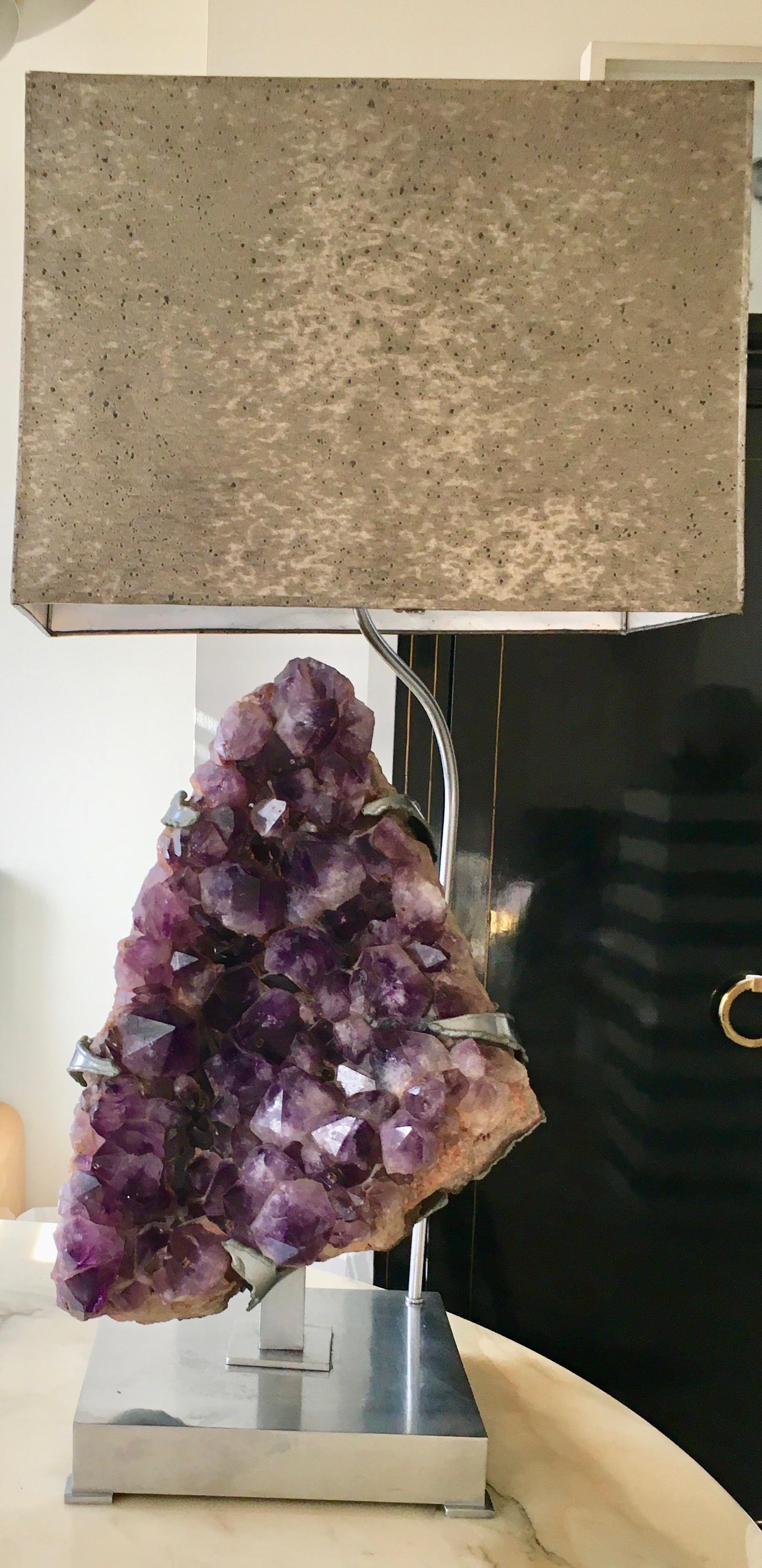 Spectacular Amethyst Geode Table Lamp by Willy Daro, Belgium 1968 For Sale 2