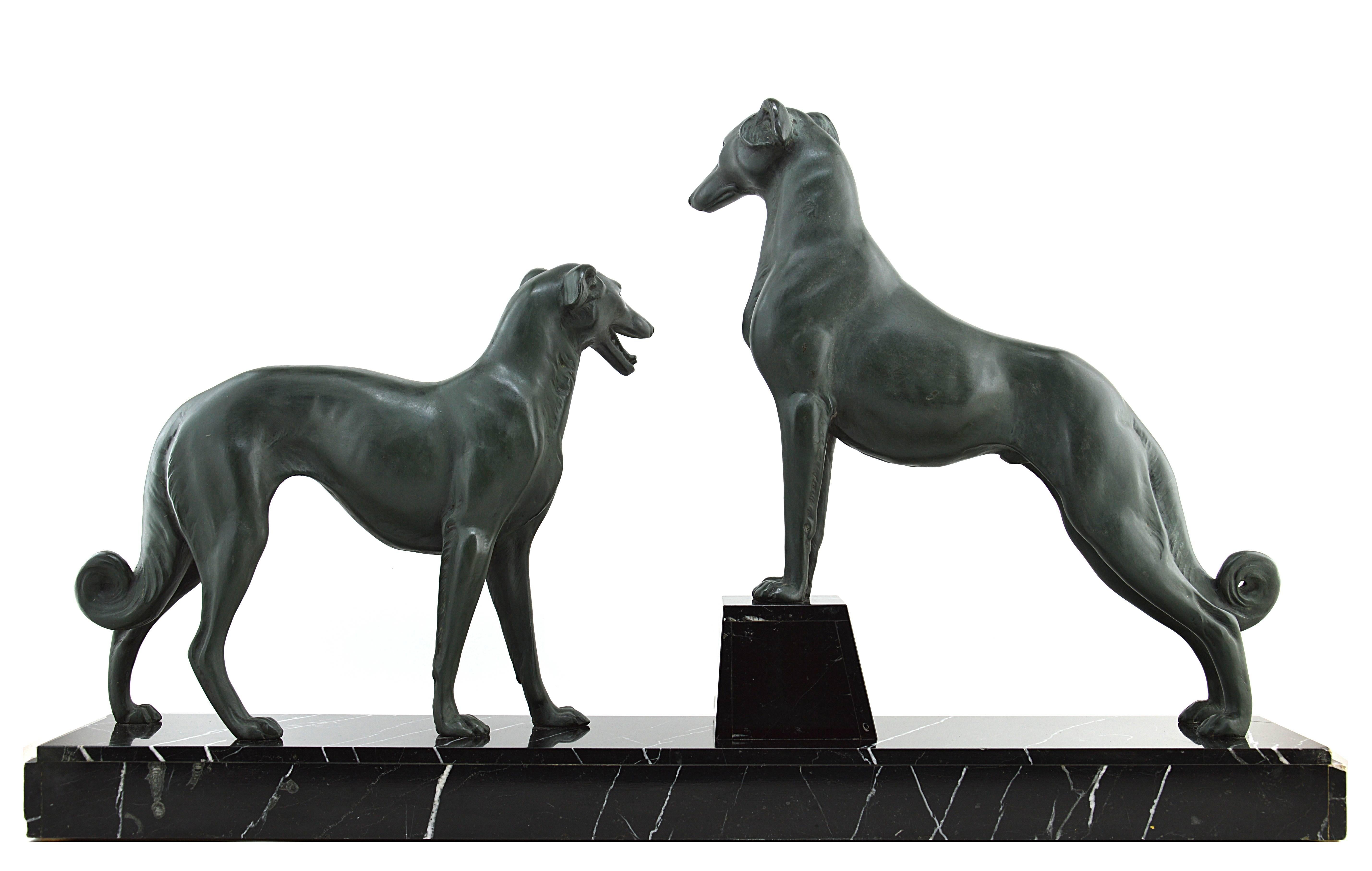 Onyx Spectacular and Large French Art Deco Greyhound 'Borzoi' Sculpture, 1930