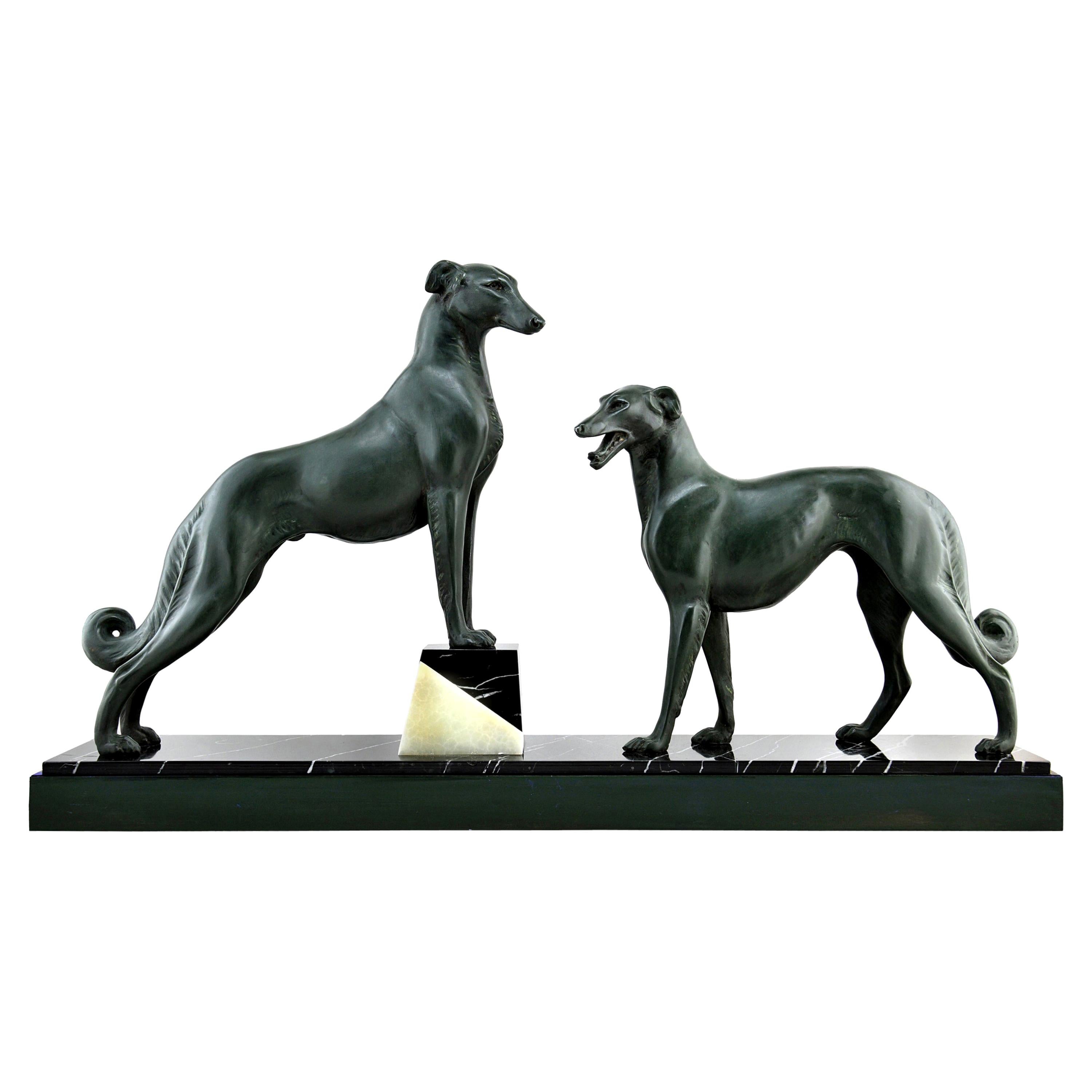 Spectacular and Large French Art Deco Greyhound 'Borzoi' Sculpture, 1930