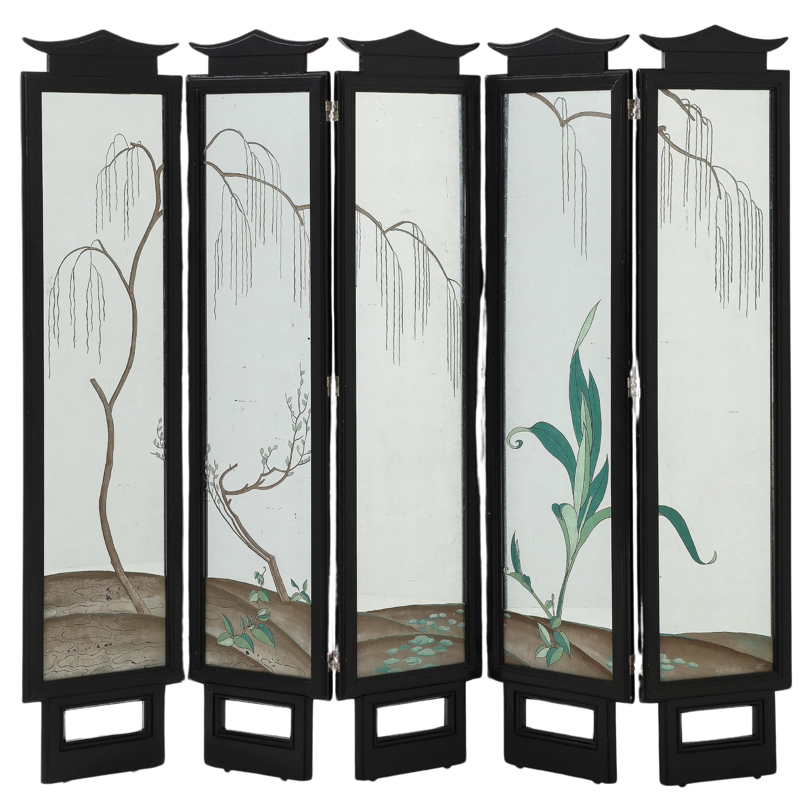 Spectacular and Rare five Paneled  screen by James Mont